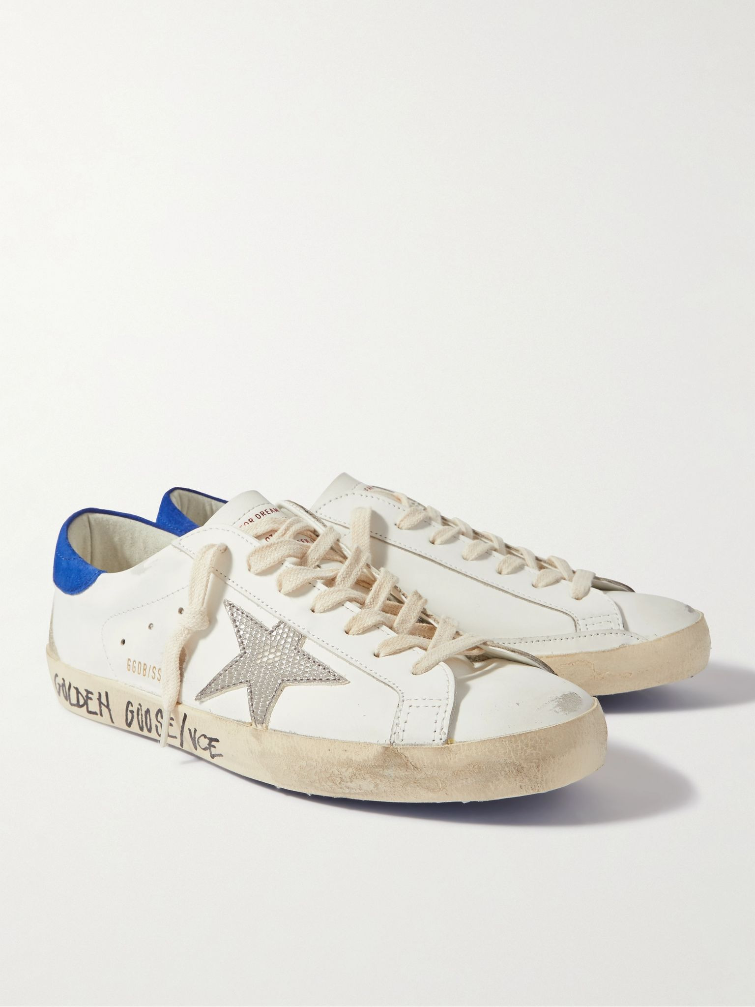 Super-Star Distressed Printed Suede-Trimmed Leather Sneakers White - 4