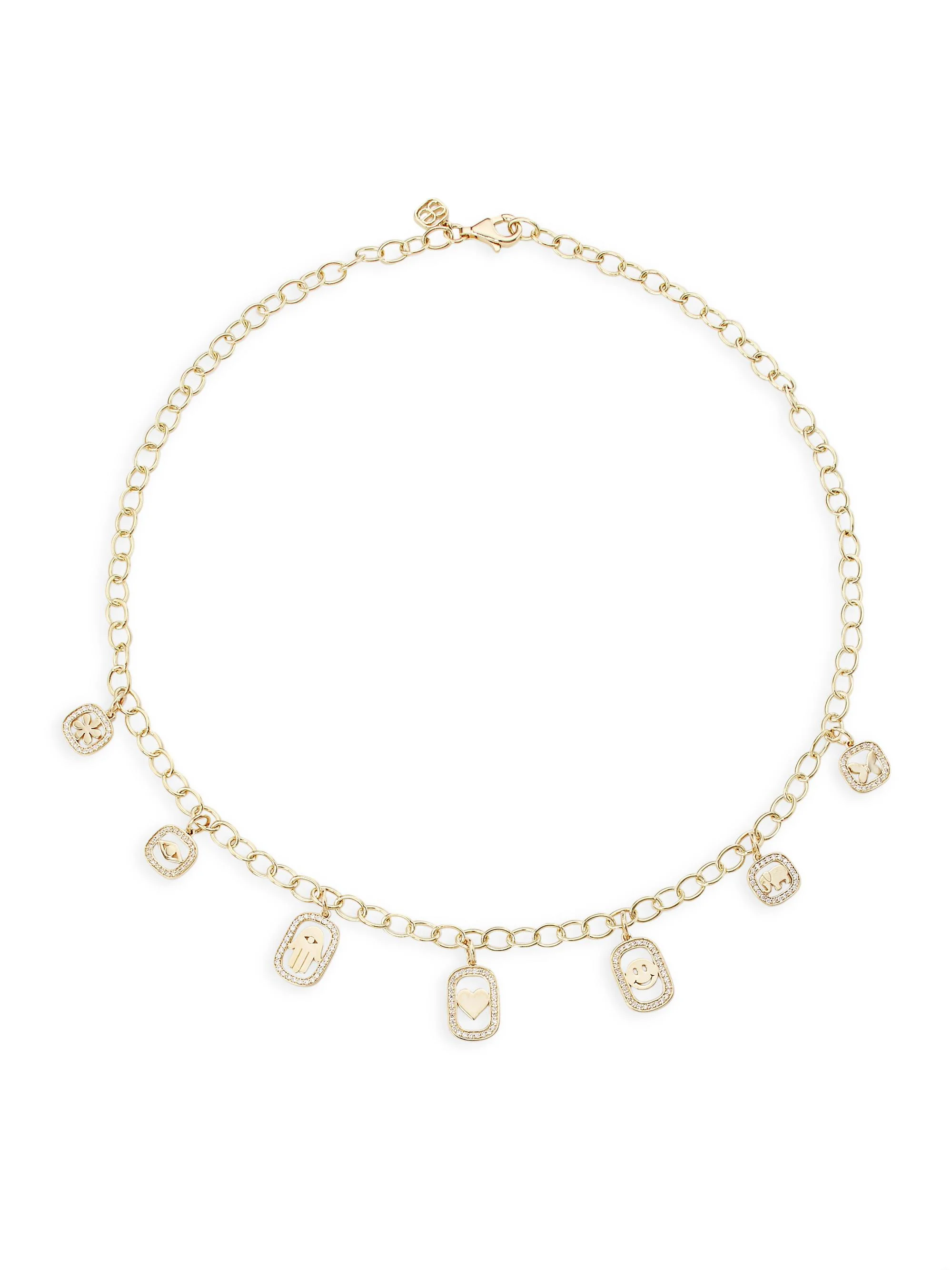 Women's Small Open Icon 14K Gold & Diamond Charm Necklace - Gold - 1