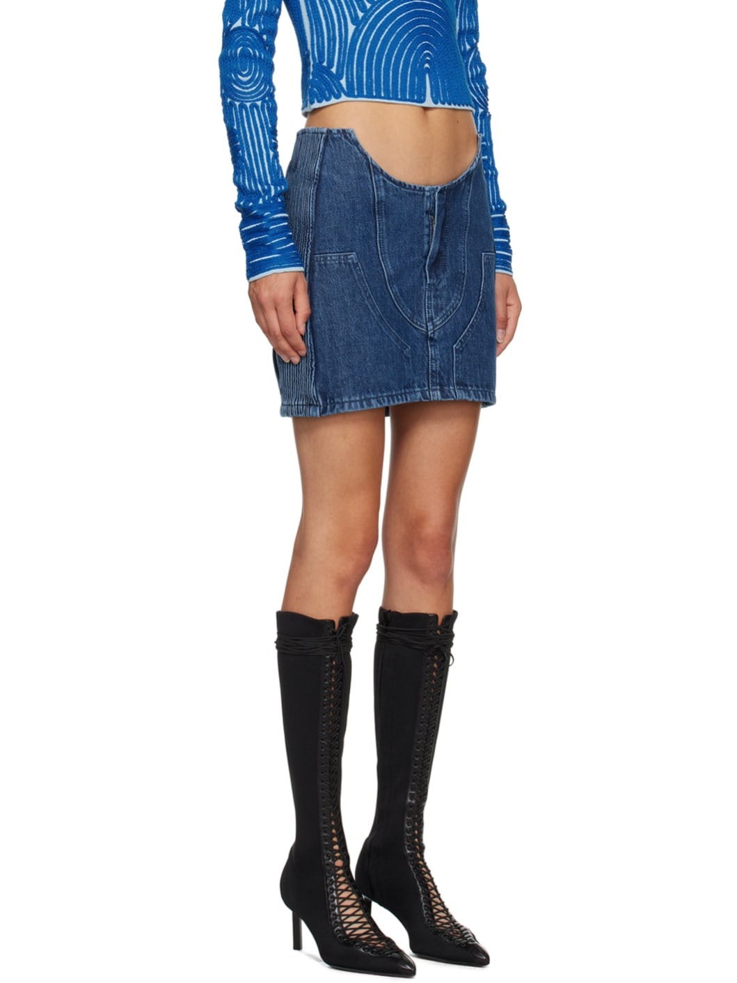 Blue Motorcycle Hole Denim Miniskirt - 2