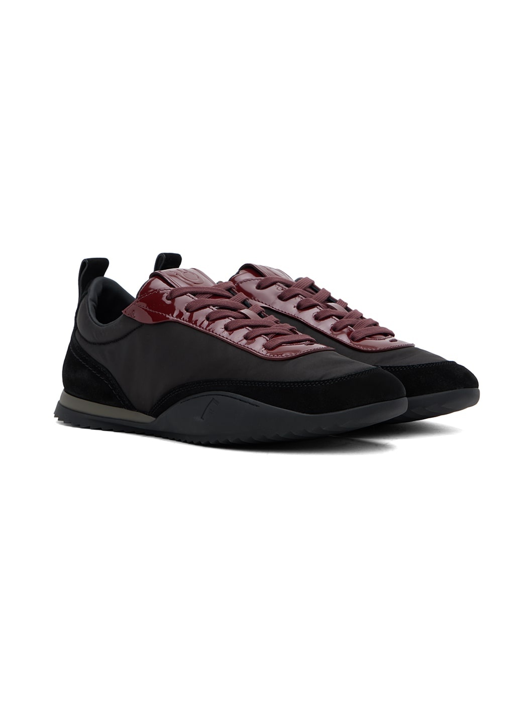 Black & Burgundy Patent Leather Trim Sneakers - 4