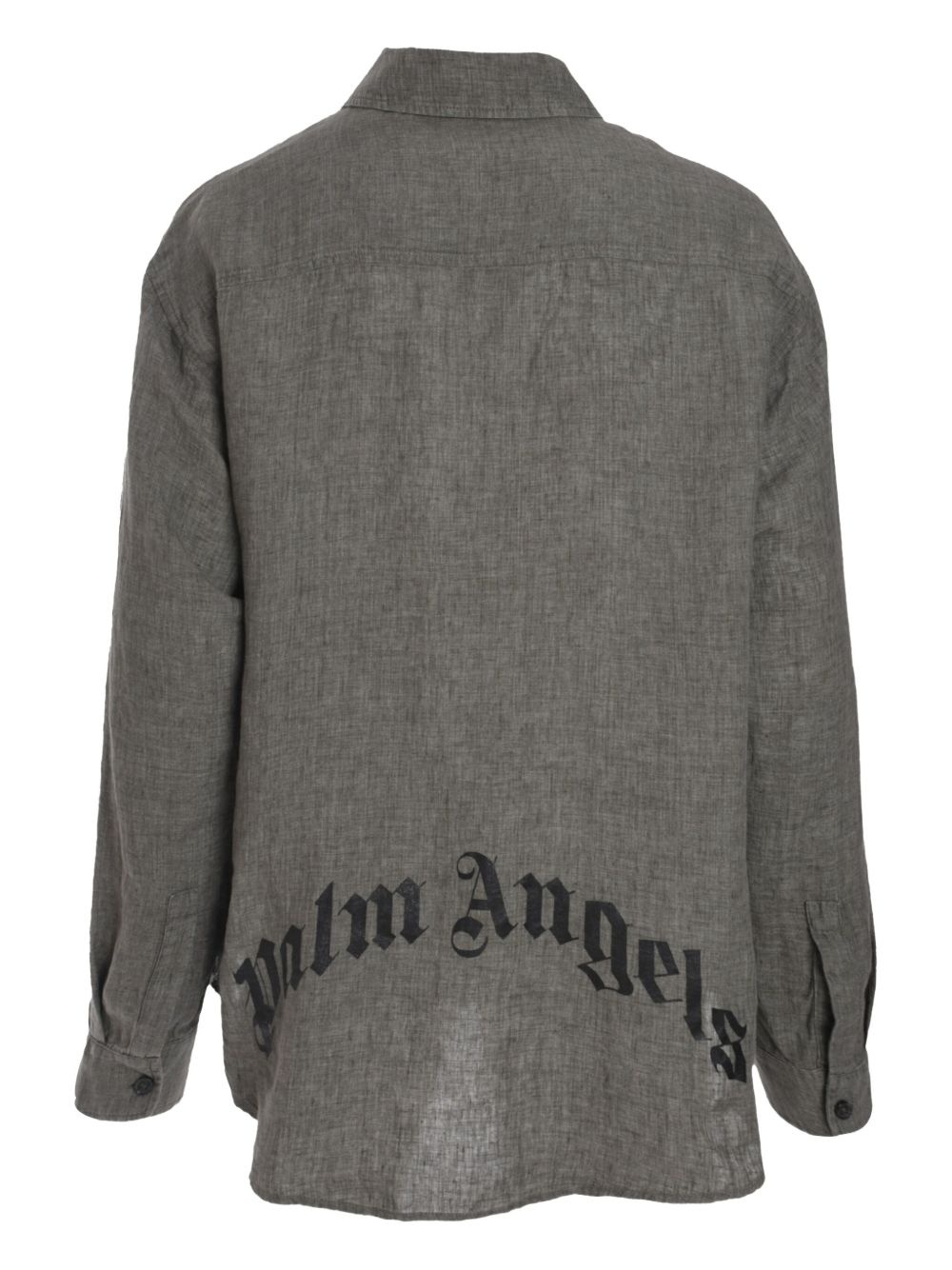 logo-print linen overshirt - 2