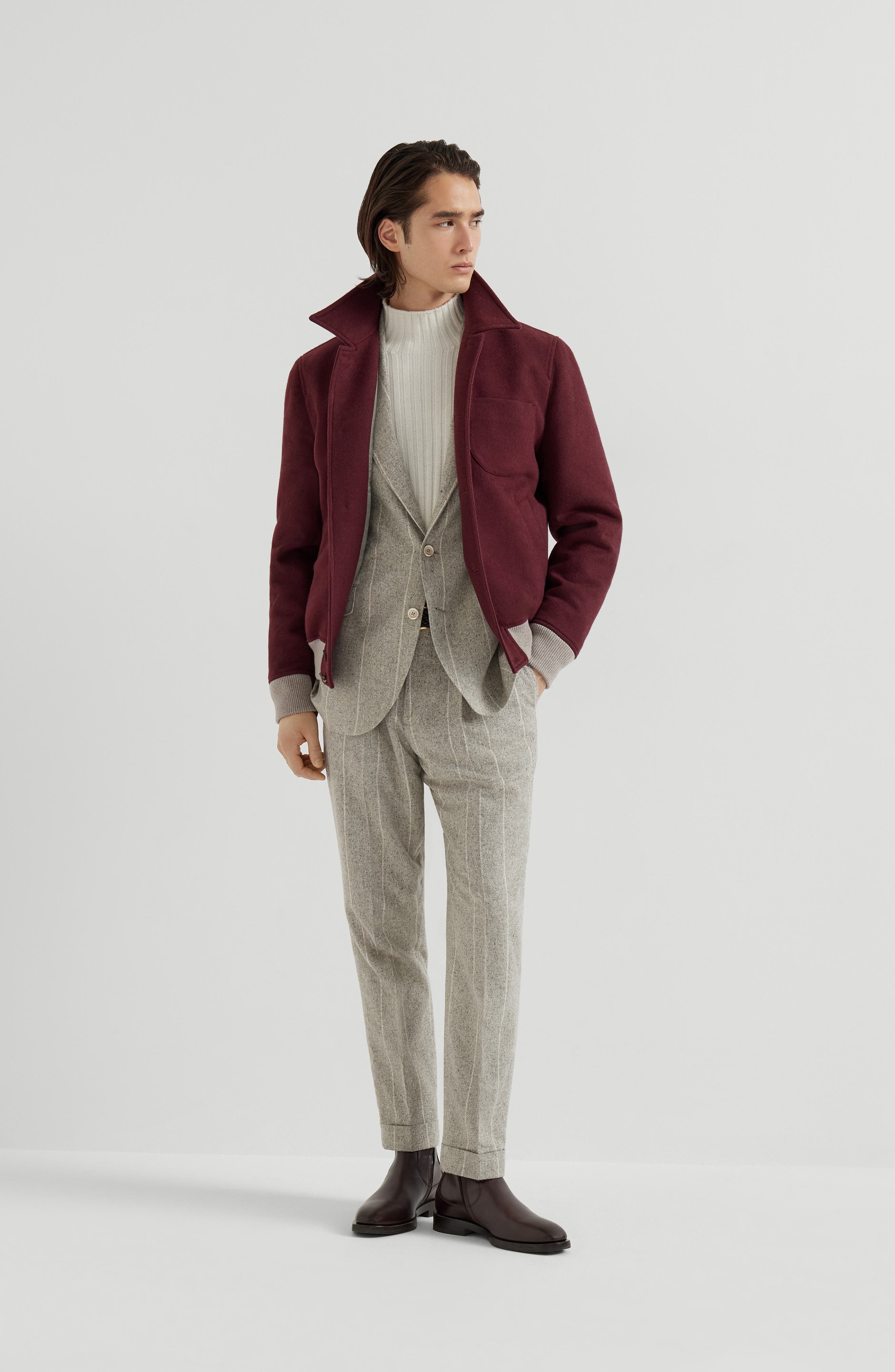 Brunello Cucinelli Shirt-style bomber jacket in Burgundy at Nordstrom - 6