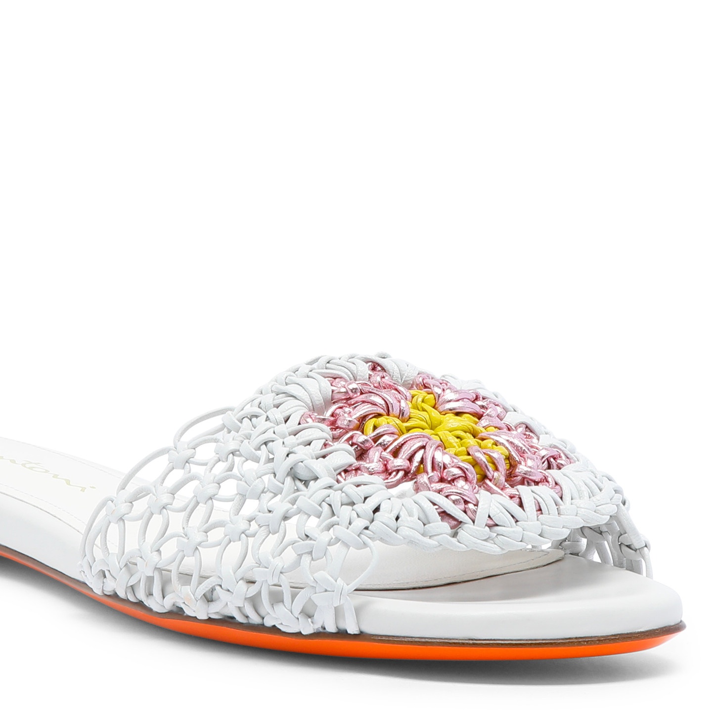 Women's white woven nappa leather slide sandal - 5