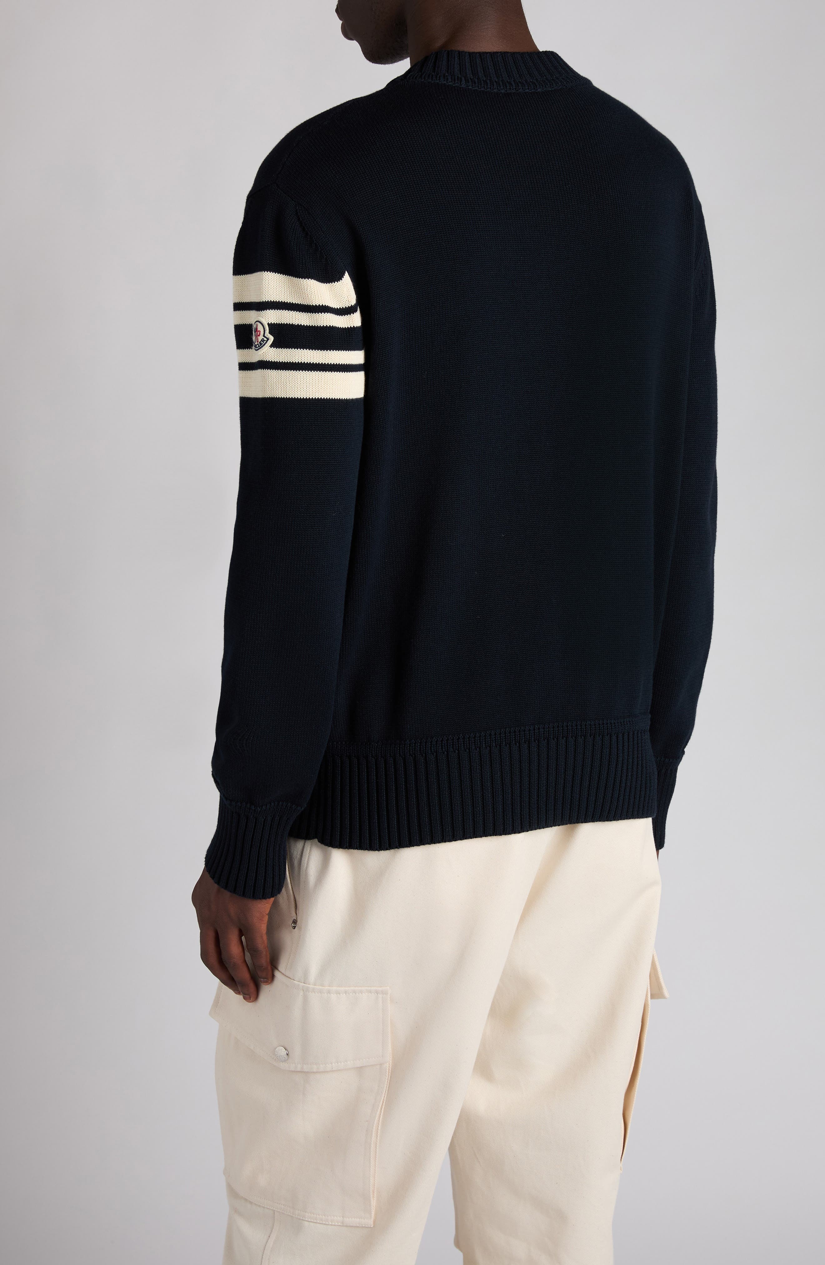 Moncler Logo Embellished Cotton Sweater in Obsidian Blue at Nordstrom - 2