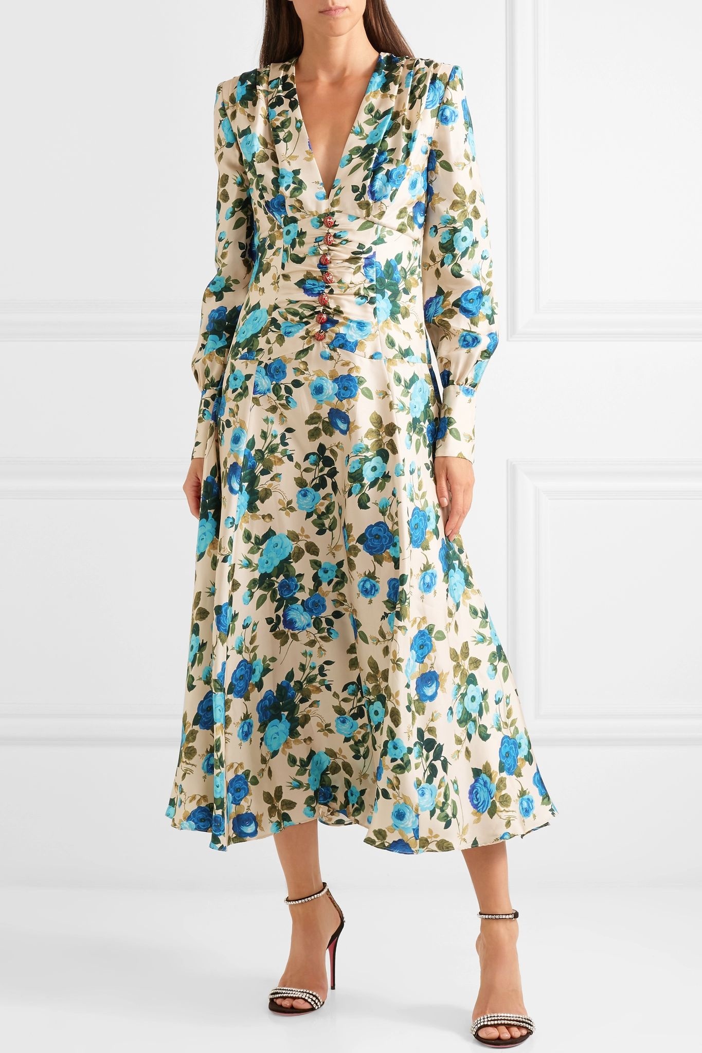 Floral-print silk-twill midi dress - 3