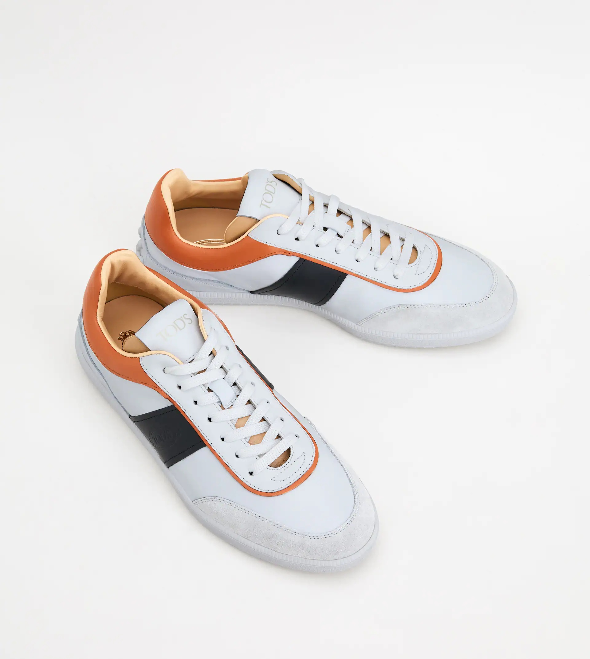 TOD'S TABS SNEAKERS IN LEATHER - WHITE, BLACK, ORANGE - 4