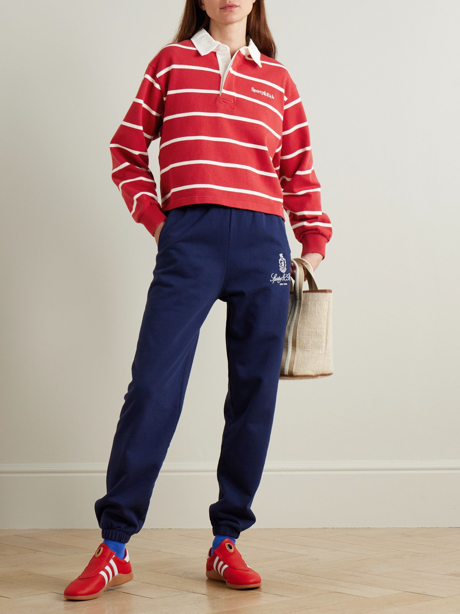 Serif Rugby logo-embroidered striped cotton-jersey polo shirt Red - 2