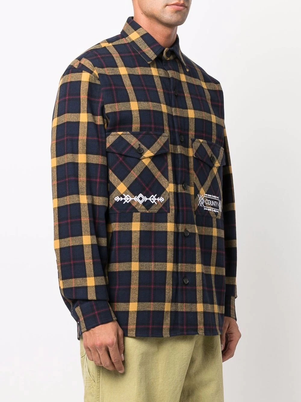 logo-embroidered plaid check overshirt - 3