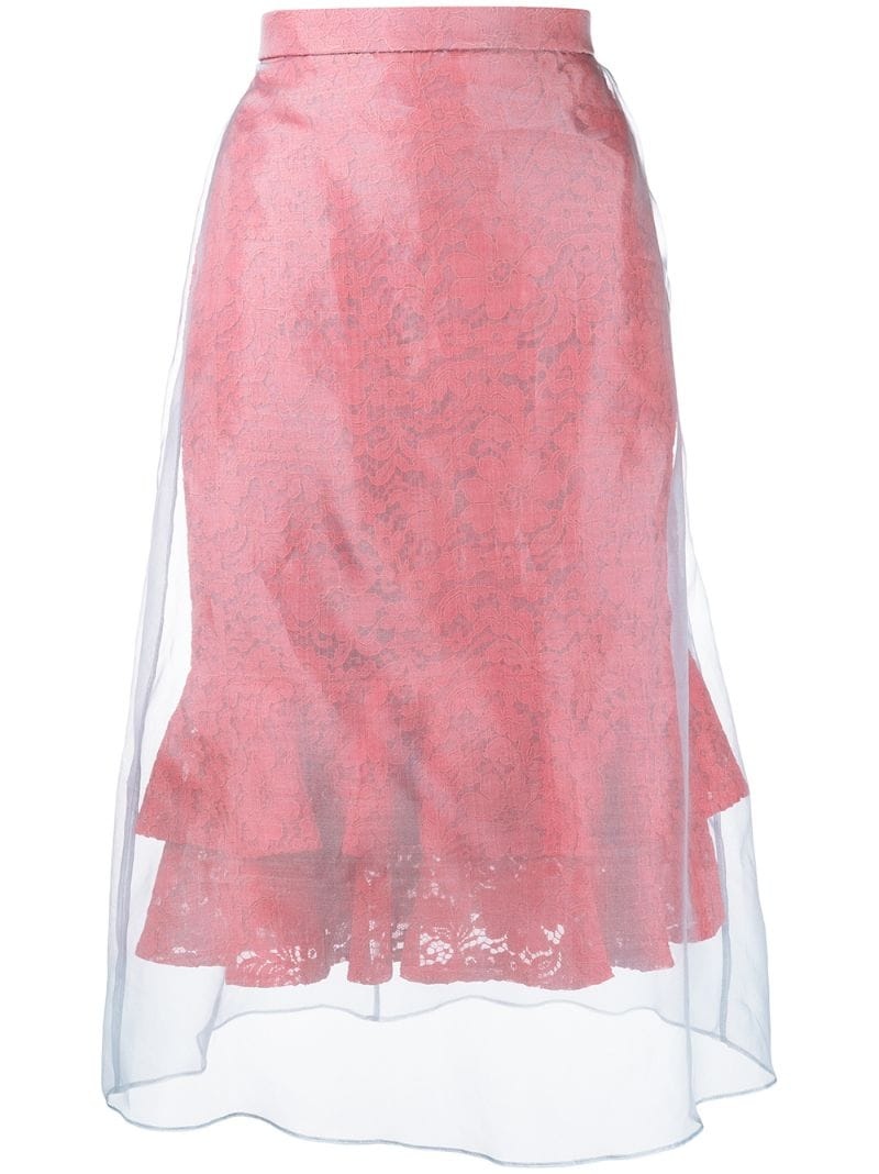 tulle-overlay lace skirt - 1