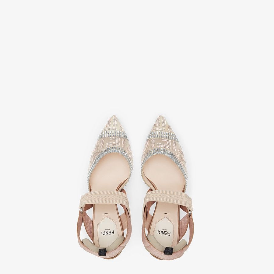 High-heeled slingbacks in nude mesh with rhinestone embroidery - 4