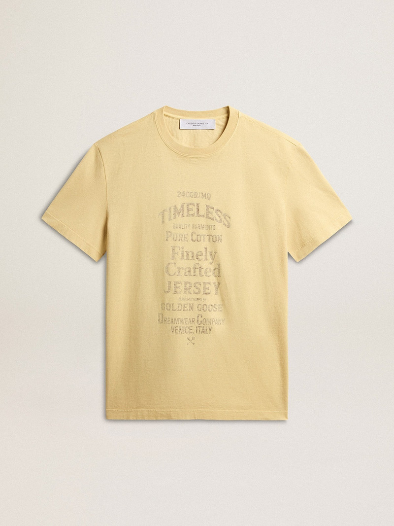 Men's cotton T-shirt in pale yellow with faded lettering 1