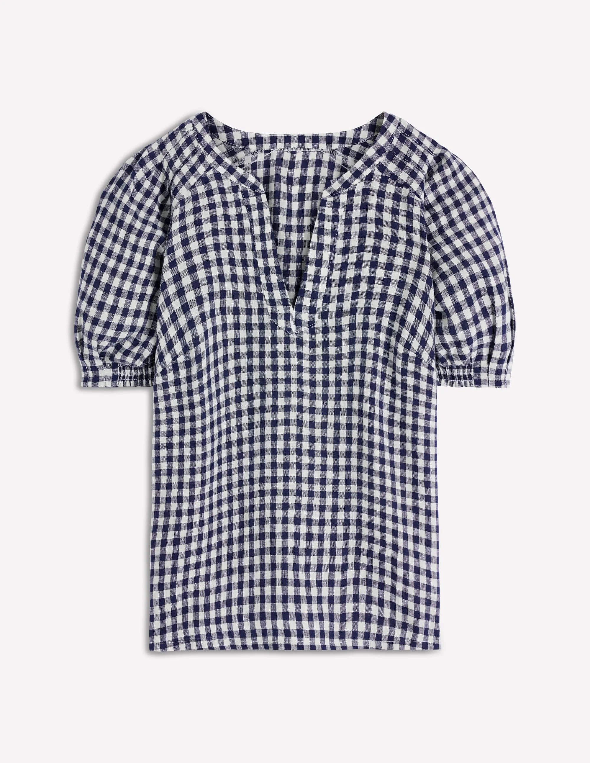 Rae Linen Top-Small Navy Gingham - 1
