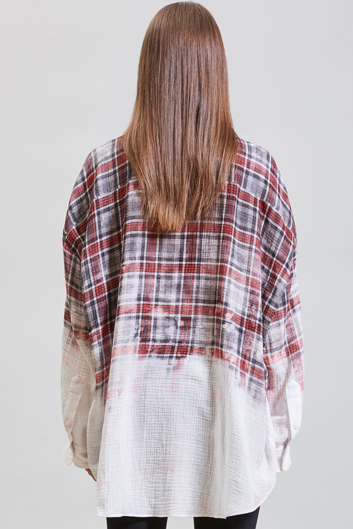 OVERSIZED SHIRT - DIP-BLEACH IMITATION ON GREY PLAID | R13 - 6