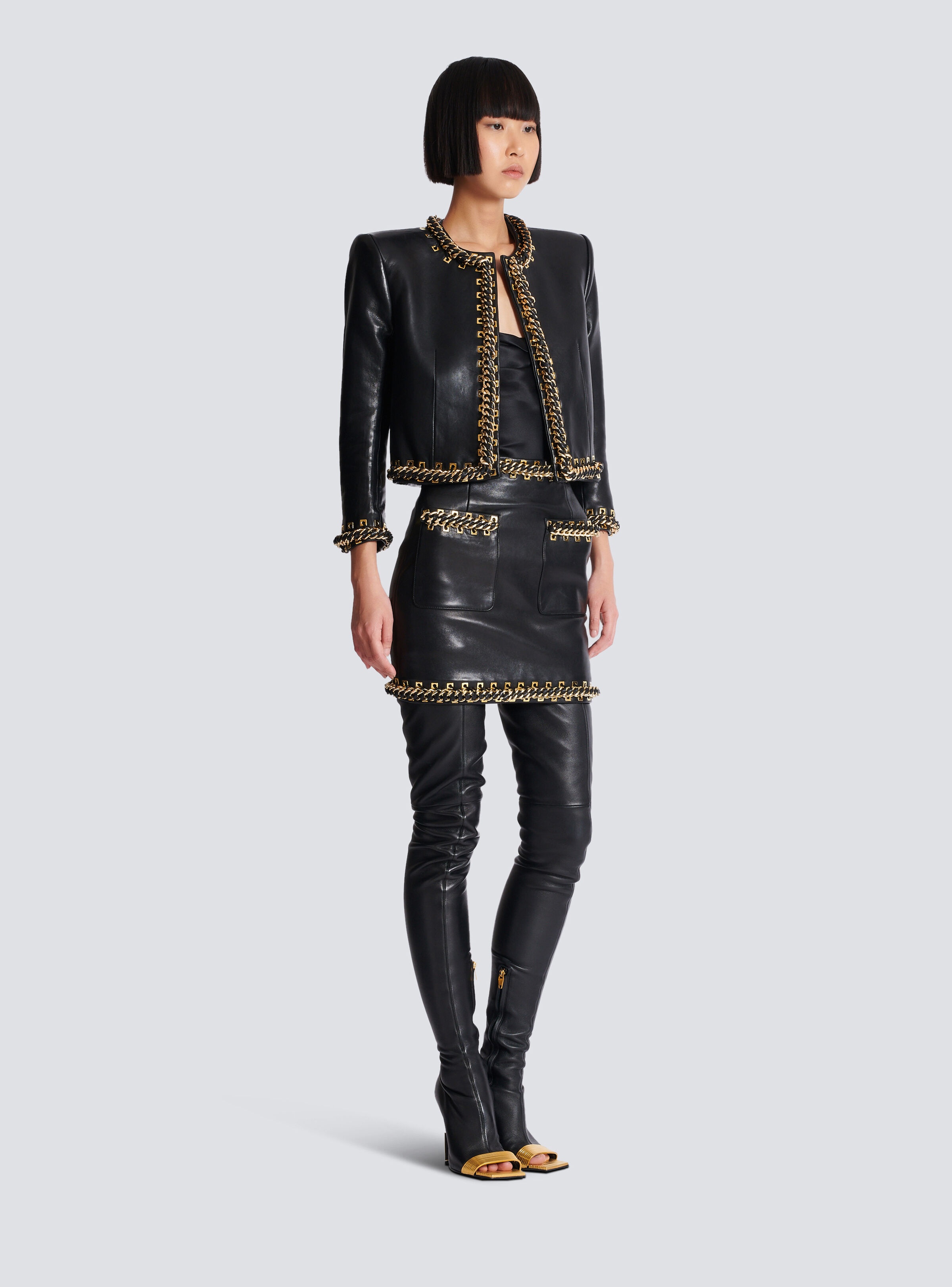 Lambskin edge-to-edge jacket with chain trim - 3
