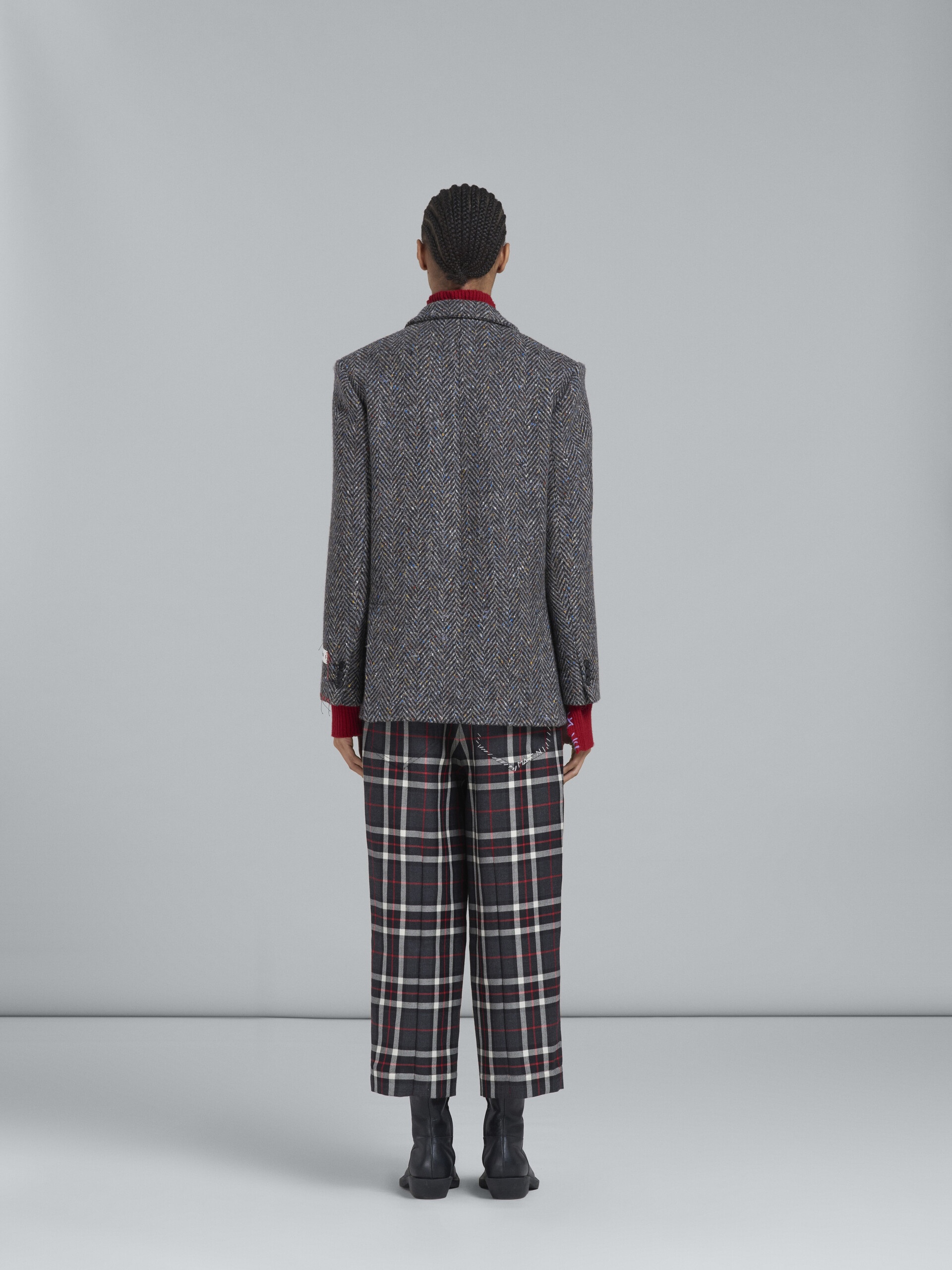 GREY TARTAN WOOL CROPPED PANTS - 3