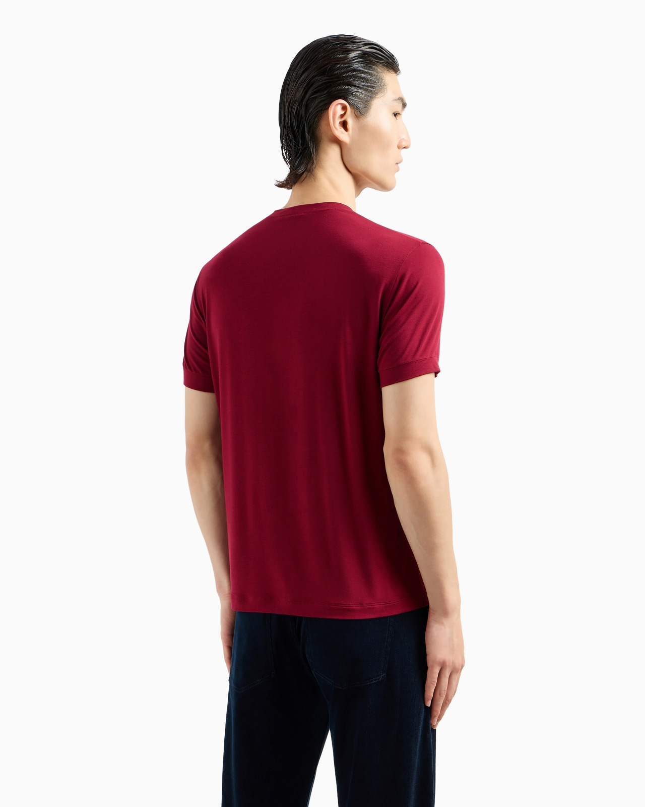 Crew-neck short-sleeved T-shirt in stretch viscose jersey - 3