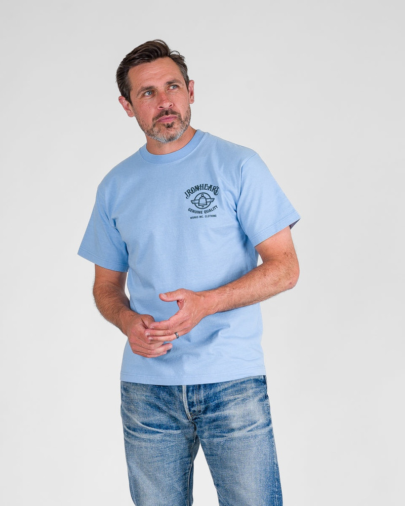 Iron Heart 7.5OZ PRINTED LOOPWHEEL CREW NECK T-SHIRT - SAX BLUE outlook