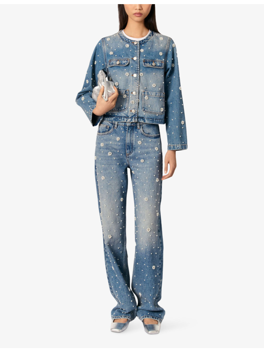 Embellished faded-wash denim jacket - 2