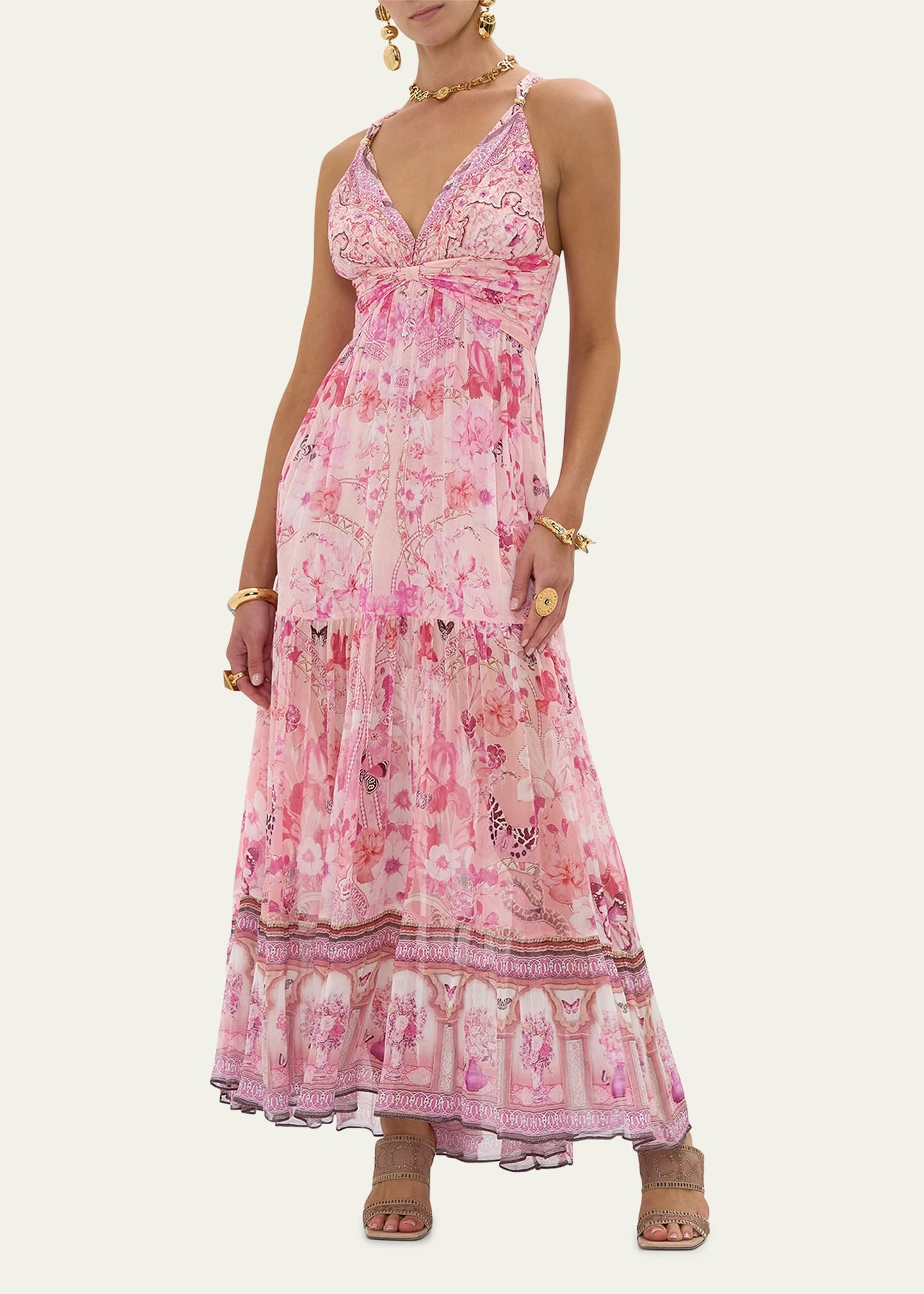 Botanical Novella Bead-Strap Gathered Panel Dress - 2