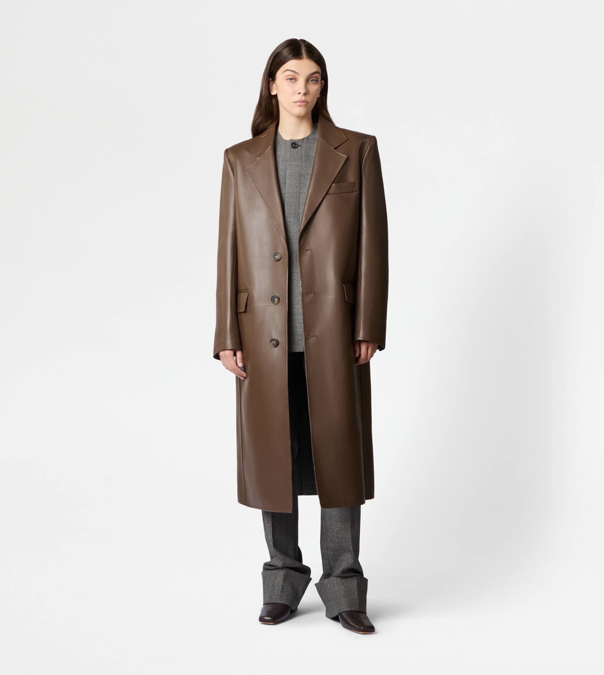 COAT IN NAPPA LEATHER - BROWN - 2