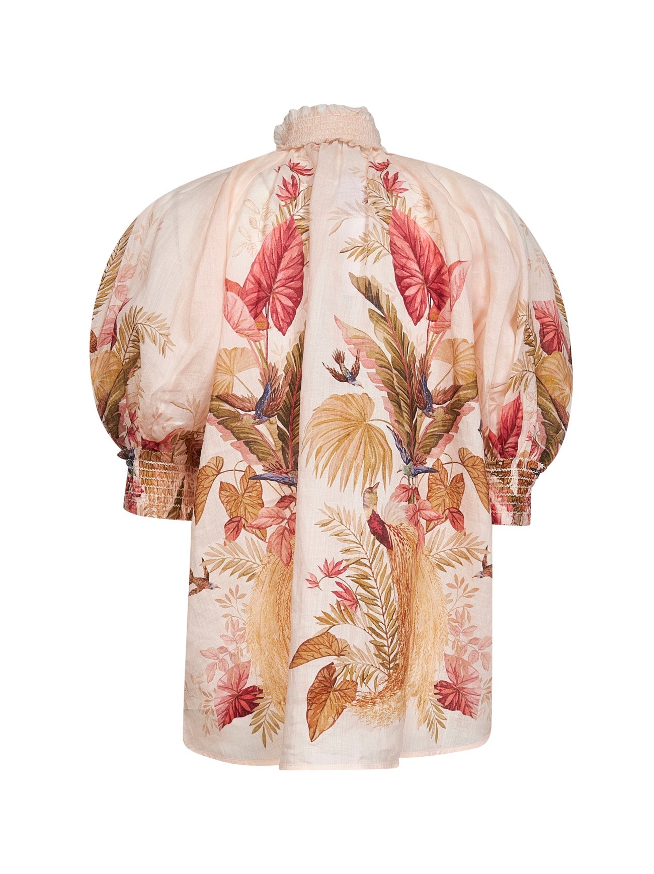 Cream Palm Floral print ramie Ascension blouse - 2