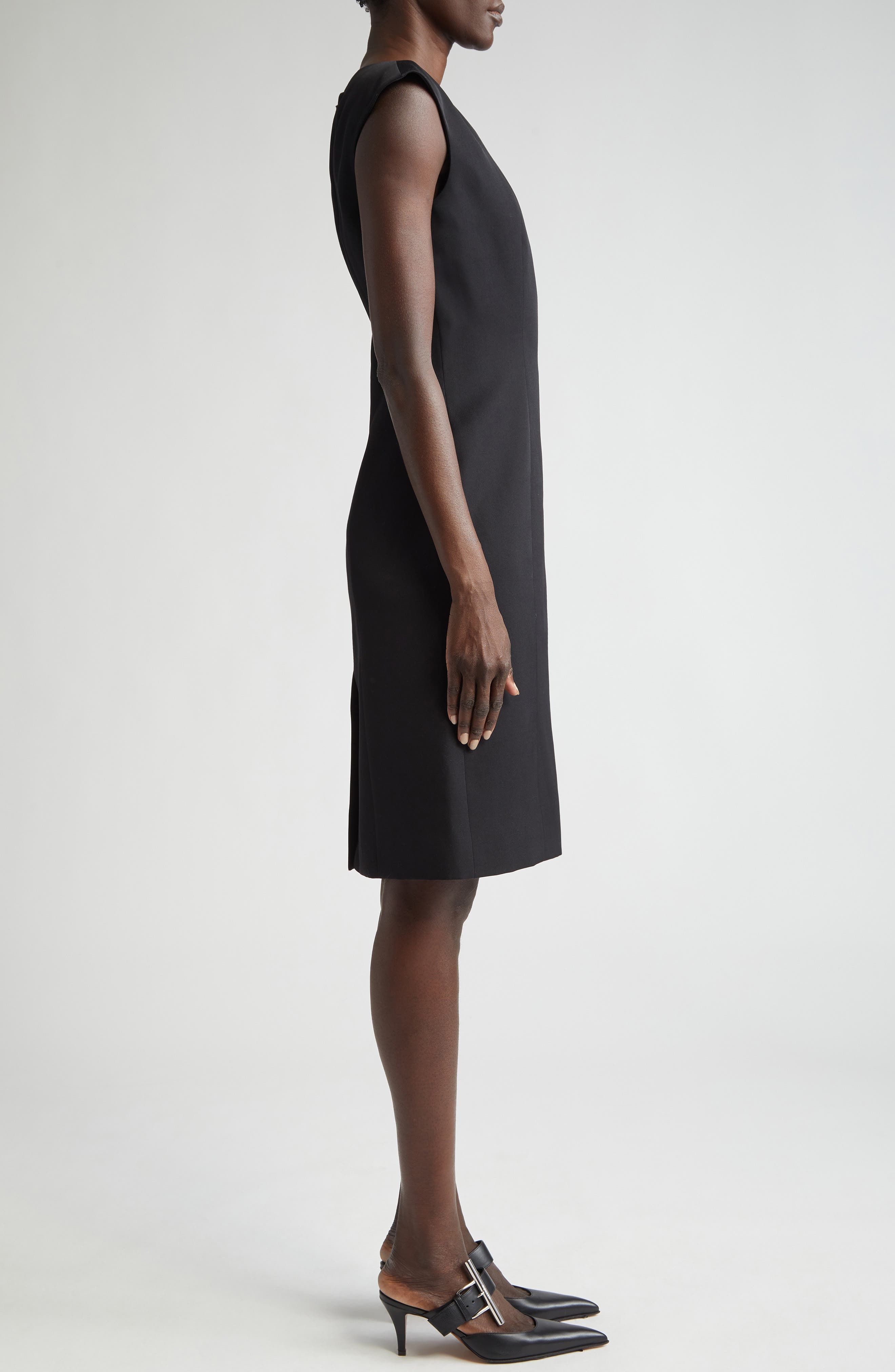 Alexander McQueen Cap Sleeve Wool Twill Dress in Black at Nordstrom - 3