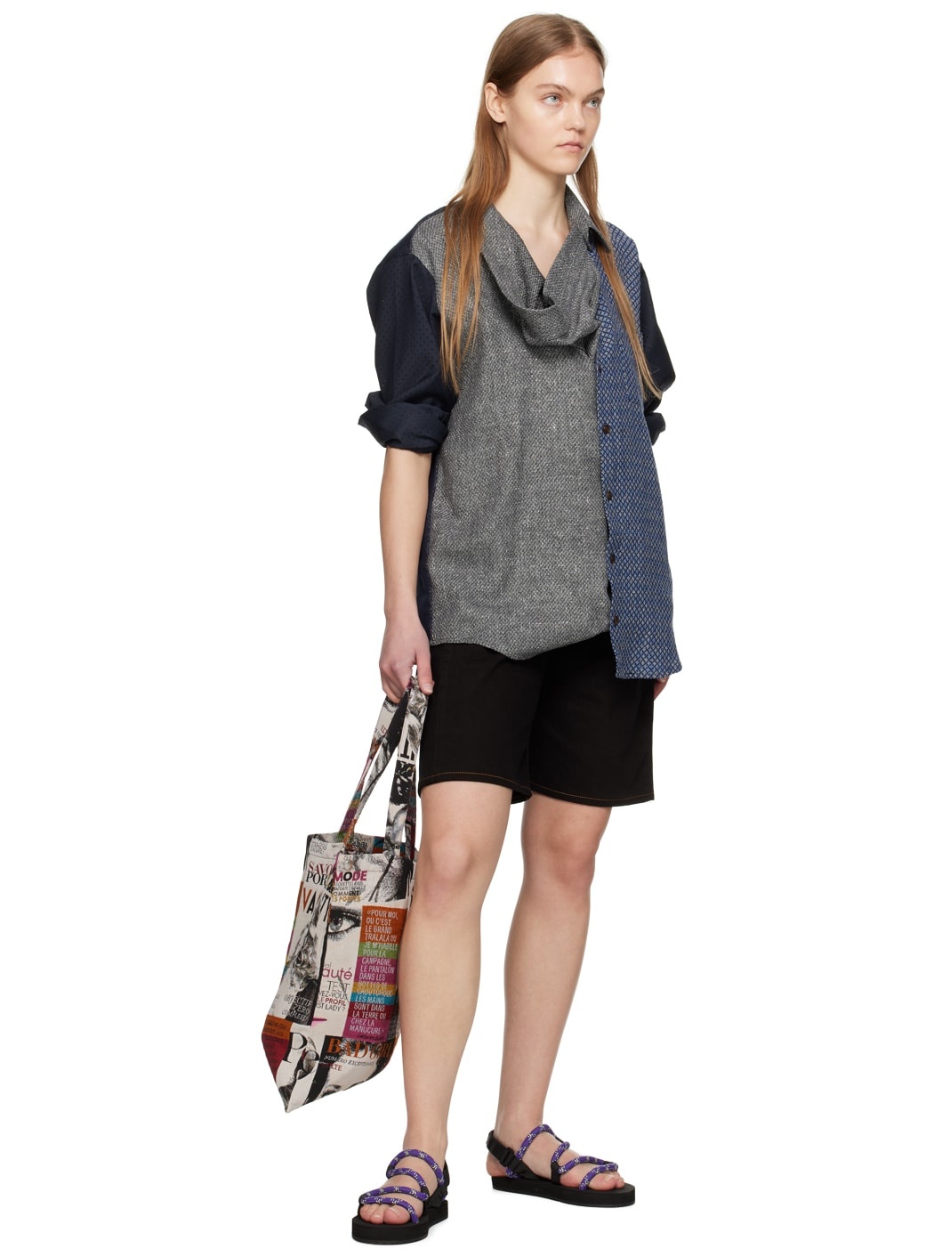 Black Upcycled Denim Shorts - 4