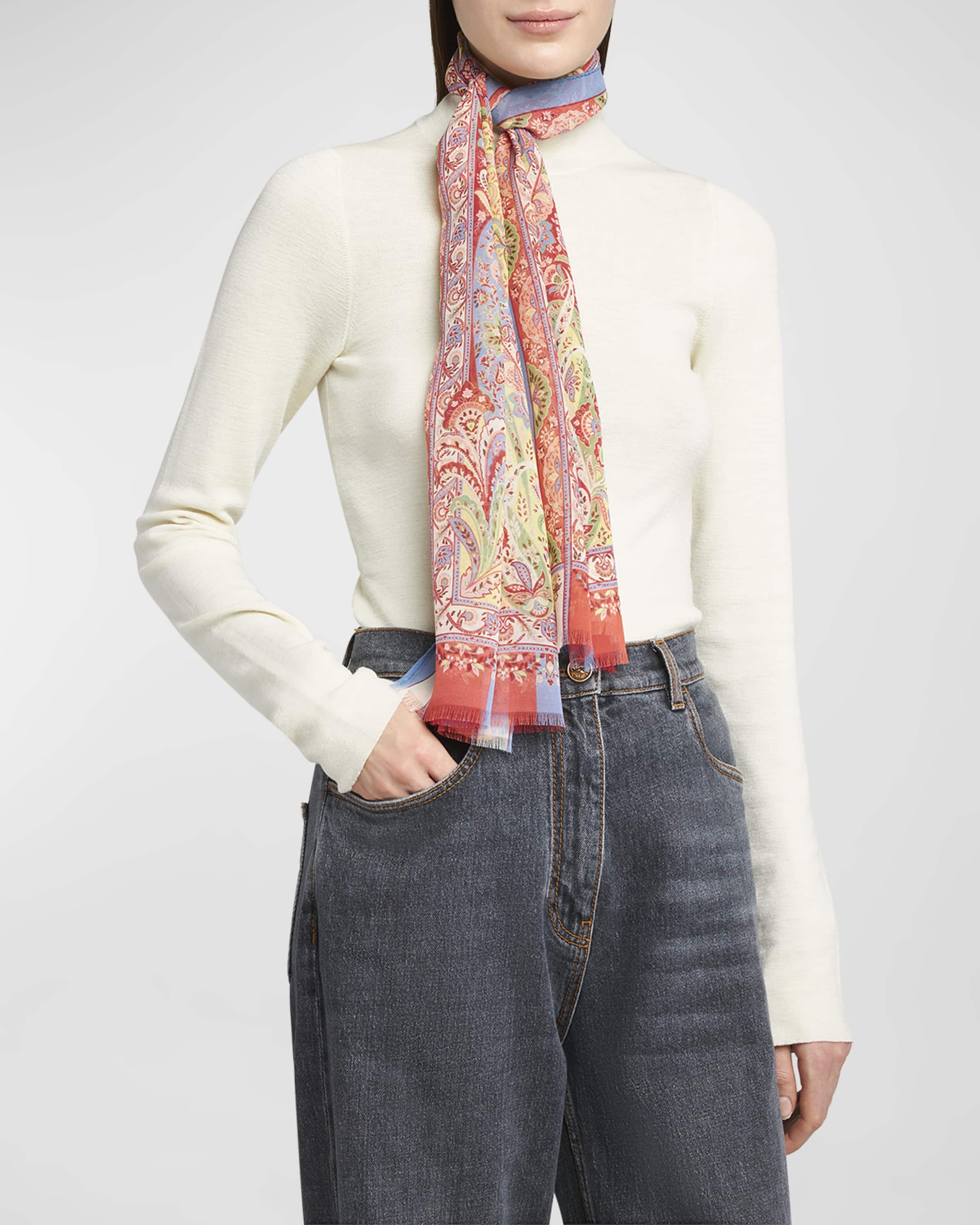 Paisley & Floral Sheer Silk Scarf - 1