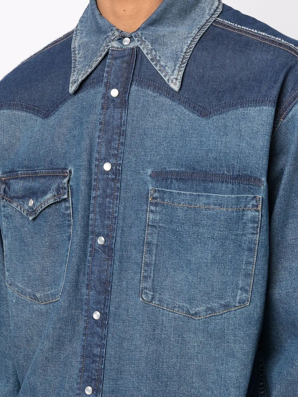 contrasting-panel denim shirt - 5