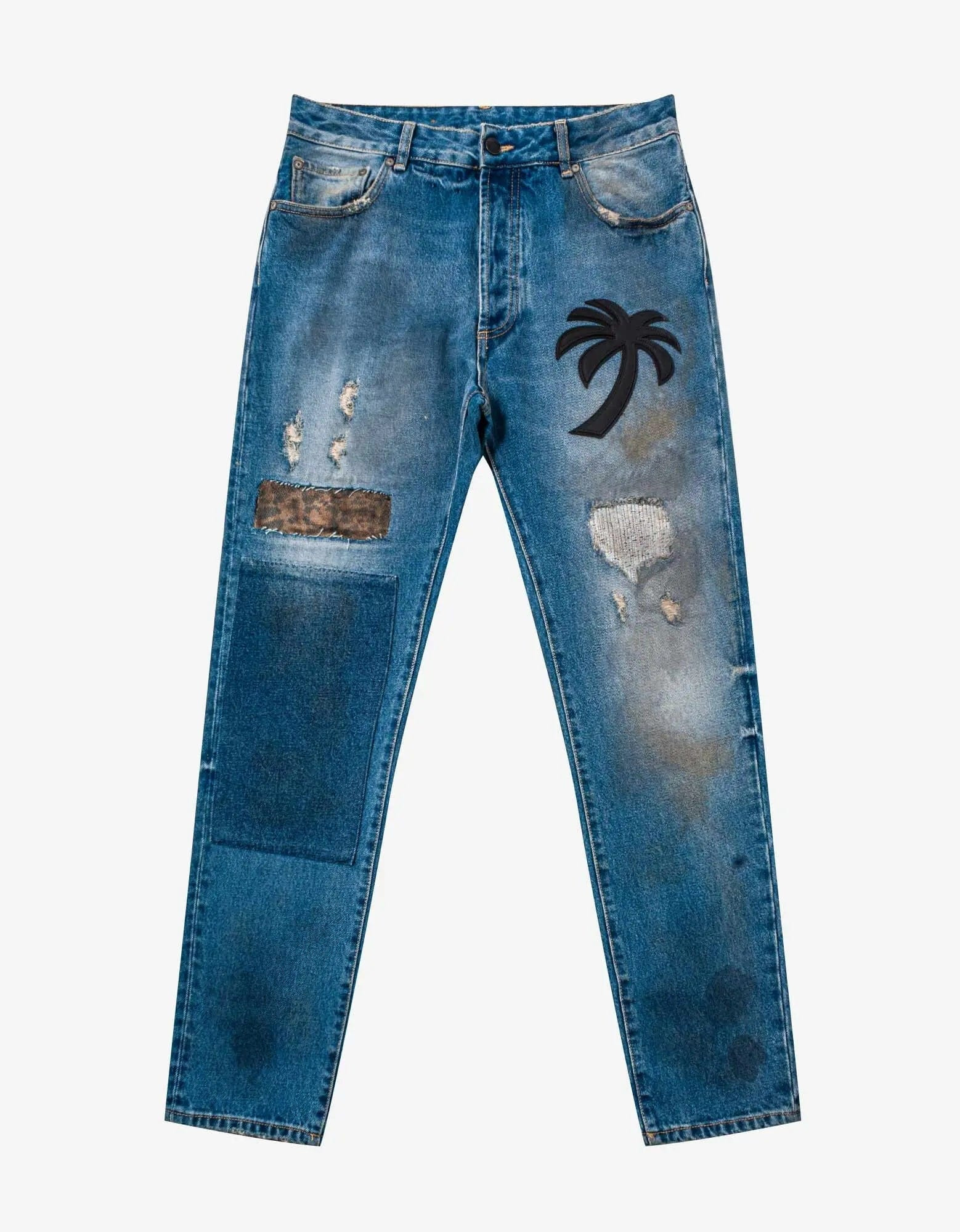Palm Angels Blue Curved Palm Tree Regular Jeans - 1