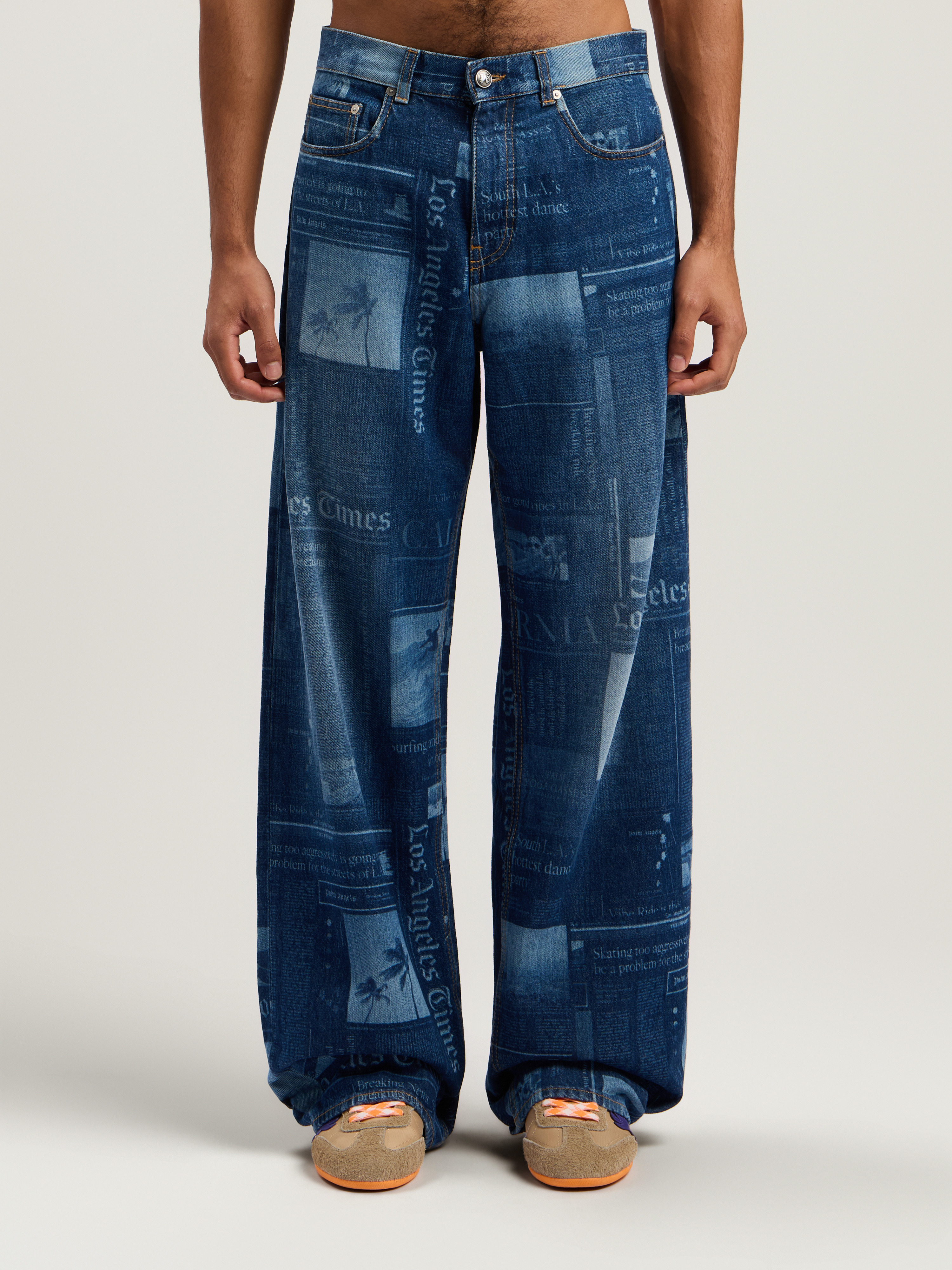 News Print Loose Denim Pants - 2