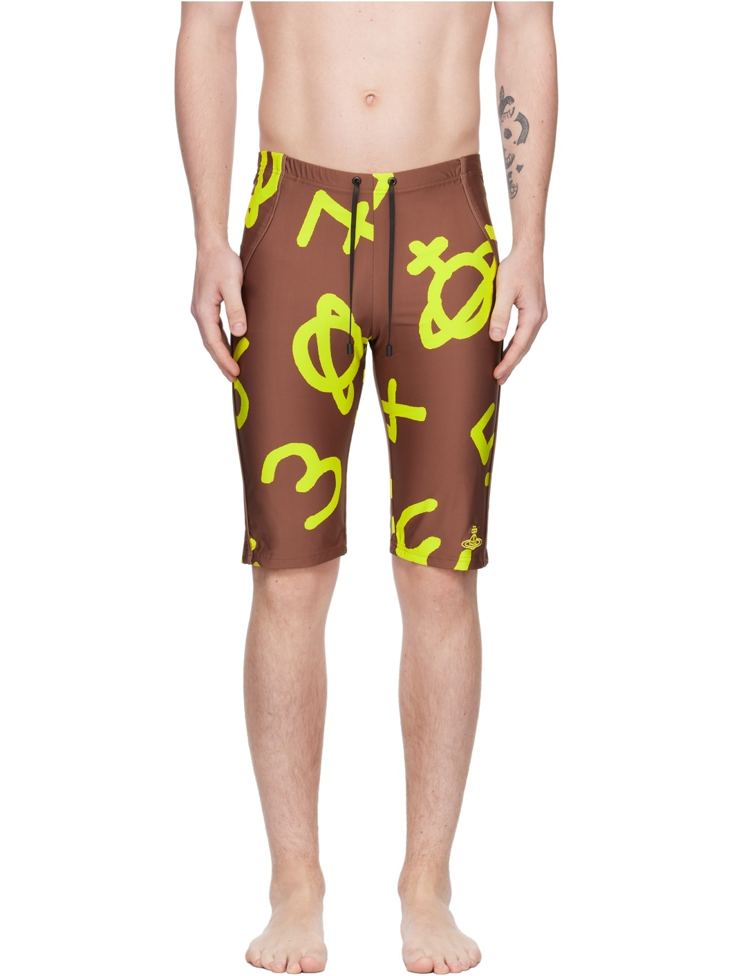 Brown Printed Swim Shorts - 1