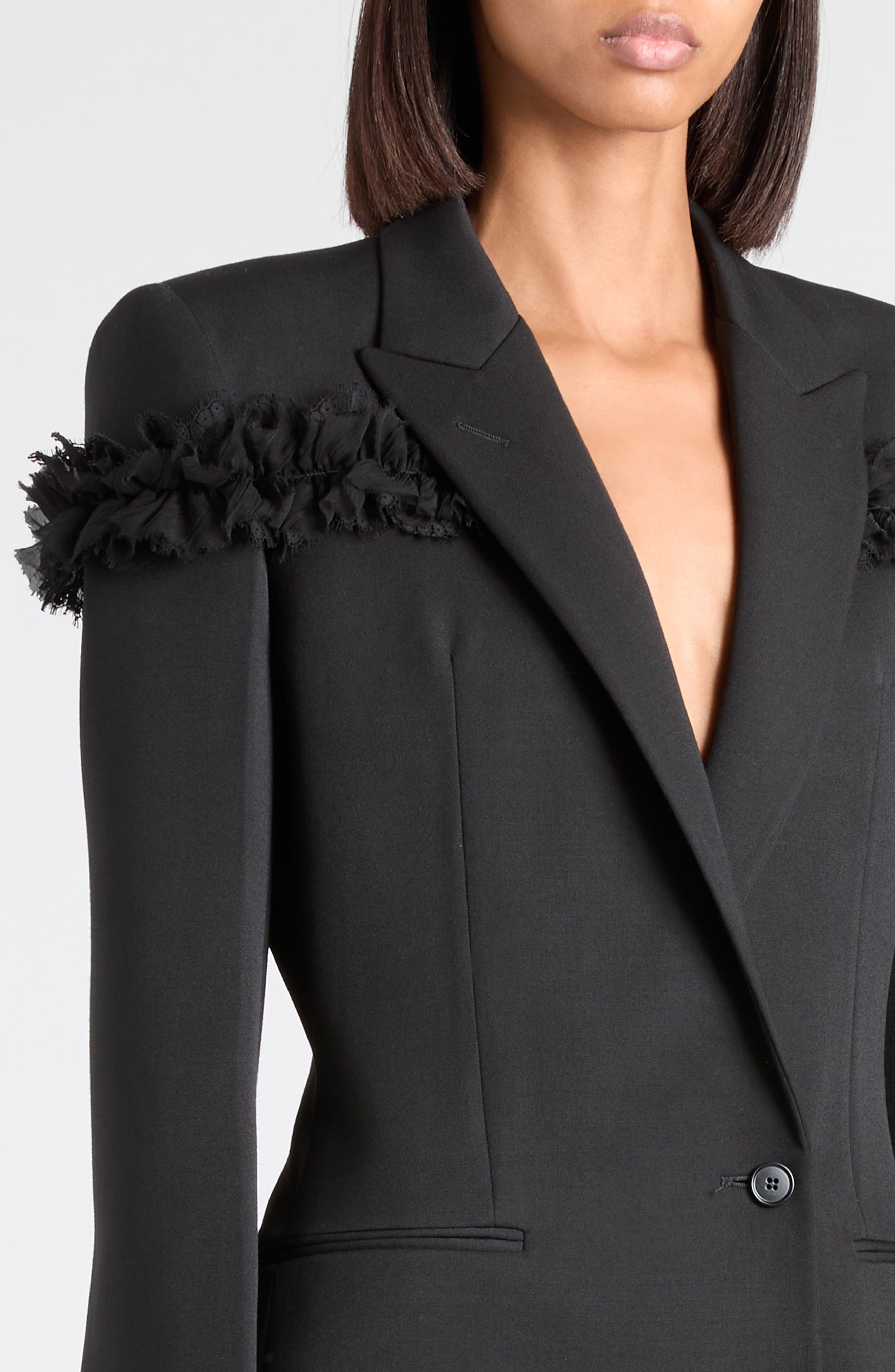 McQueen Slashed Ruffle Wool Blazer in Black at Nordstrom - 4