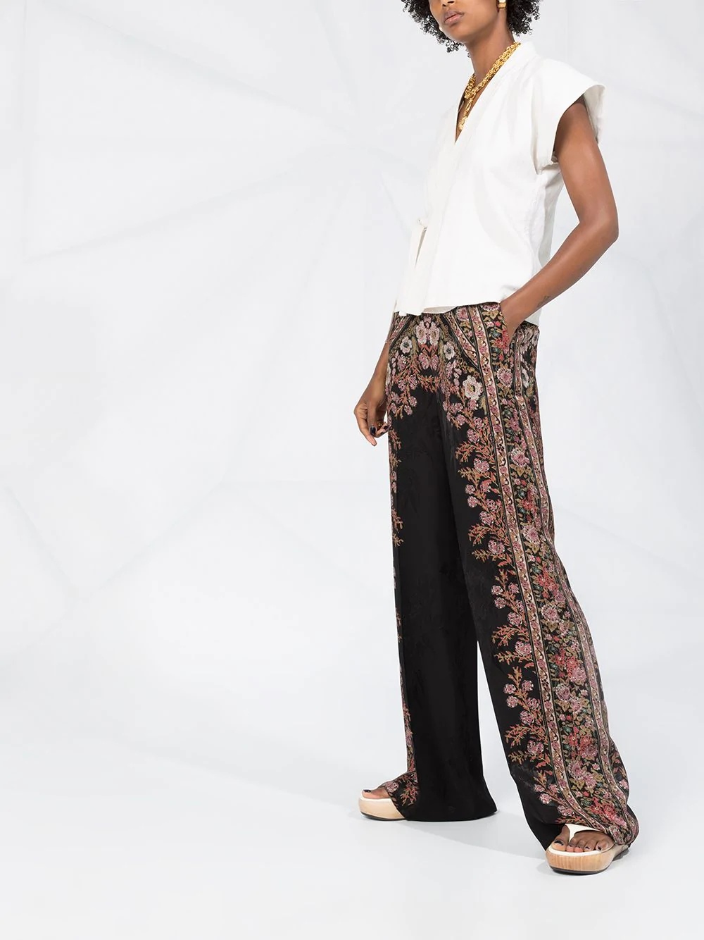 floral-print wide-leg trousers - 4