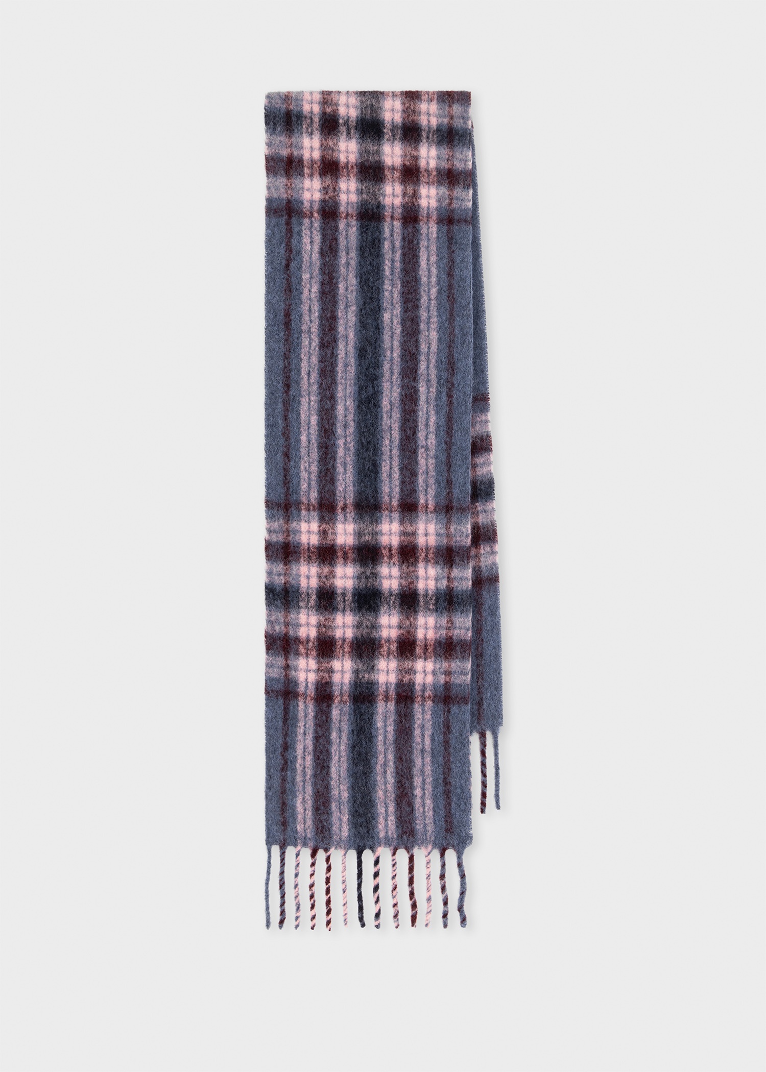 Women's Blue And Pink Check Wool-Blend Scarf - 1