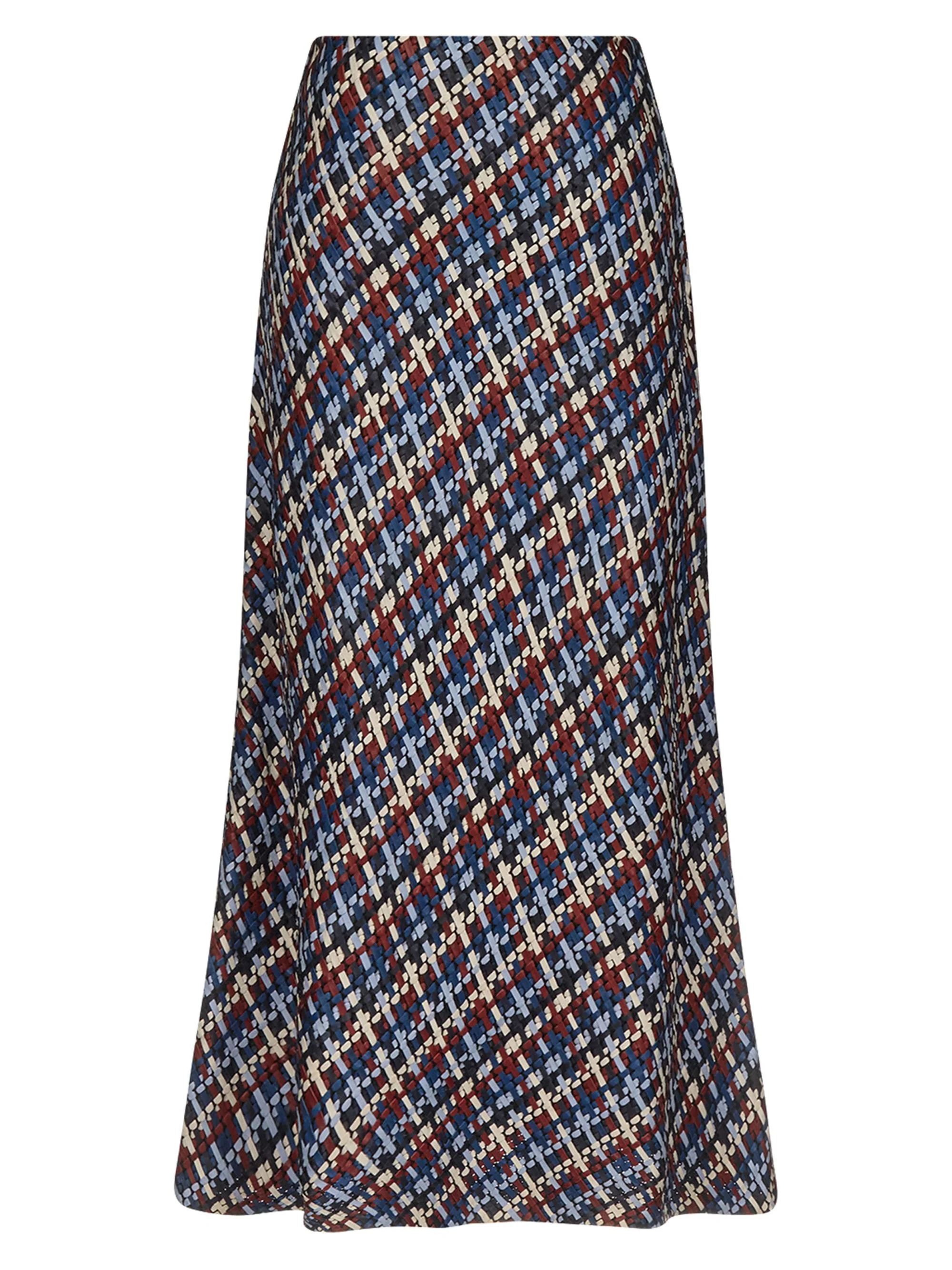 Women's Woven Leather A-Line Midi-Skirt - Blue Multi - 1