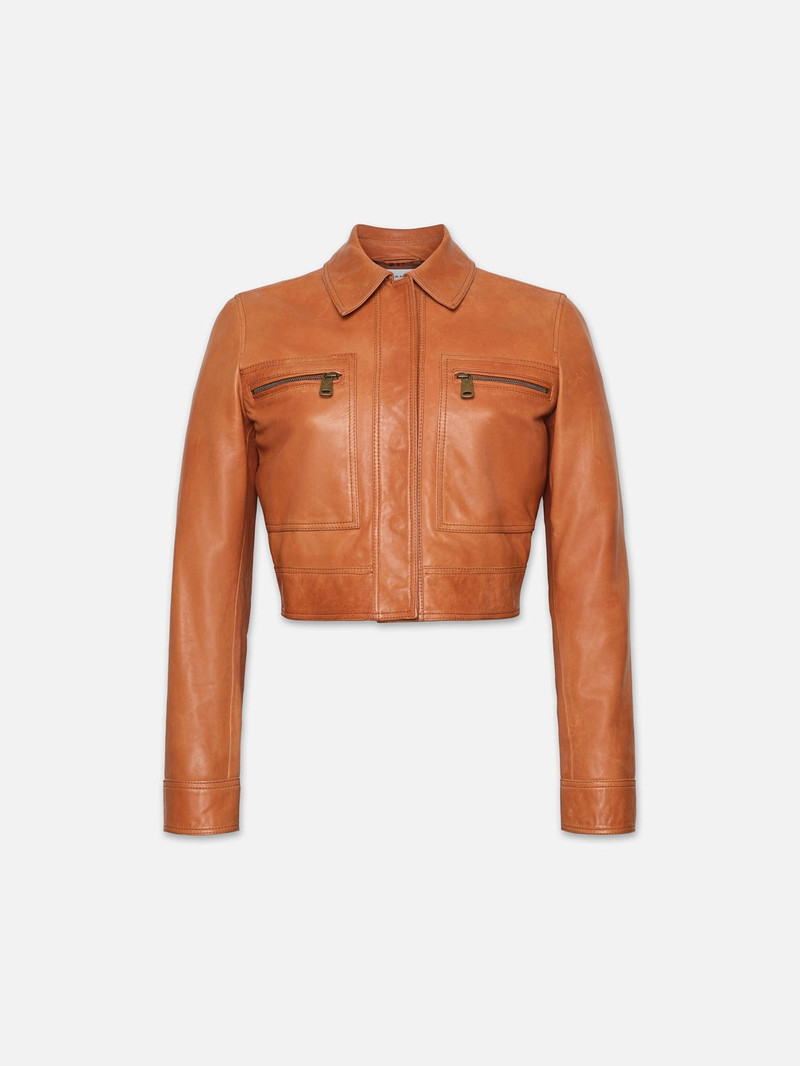 Fitted Leather Moto Jacket in Light Whiskey 1
