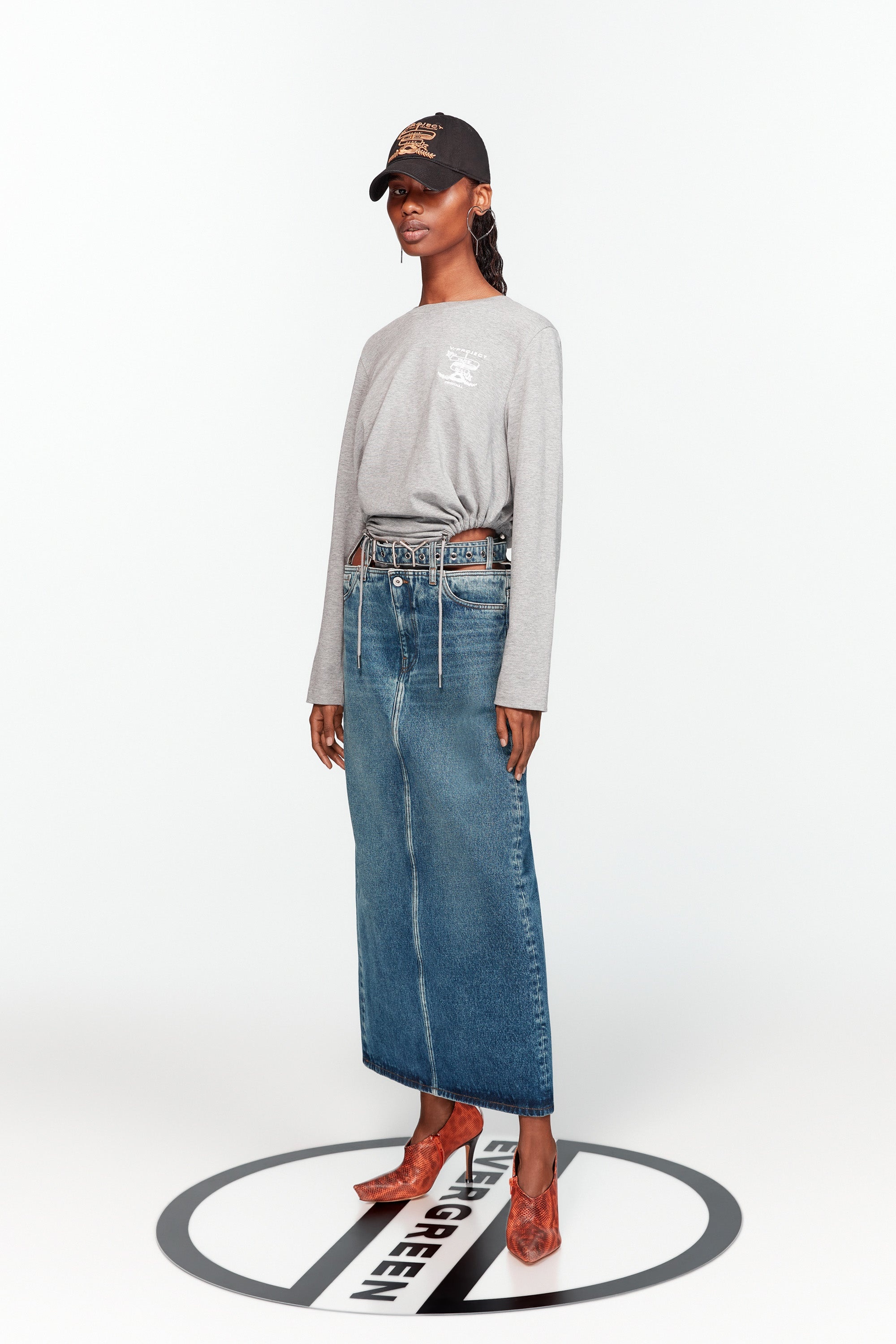 Evergreen Y Belt Denim Midi Skirt - 5