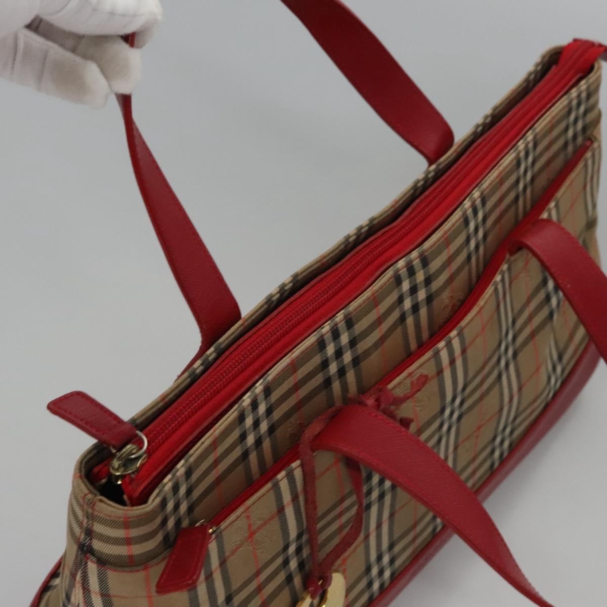 Burberry Nova Check Hand Bag Canvas Beige Red - 6