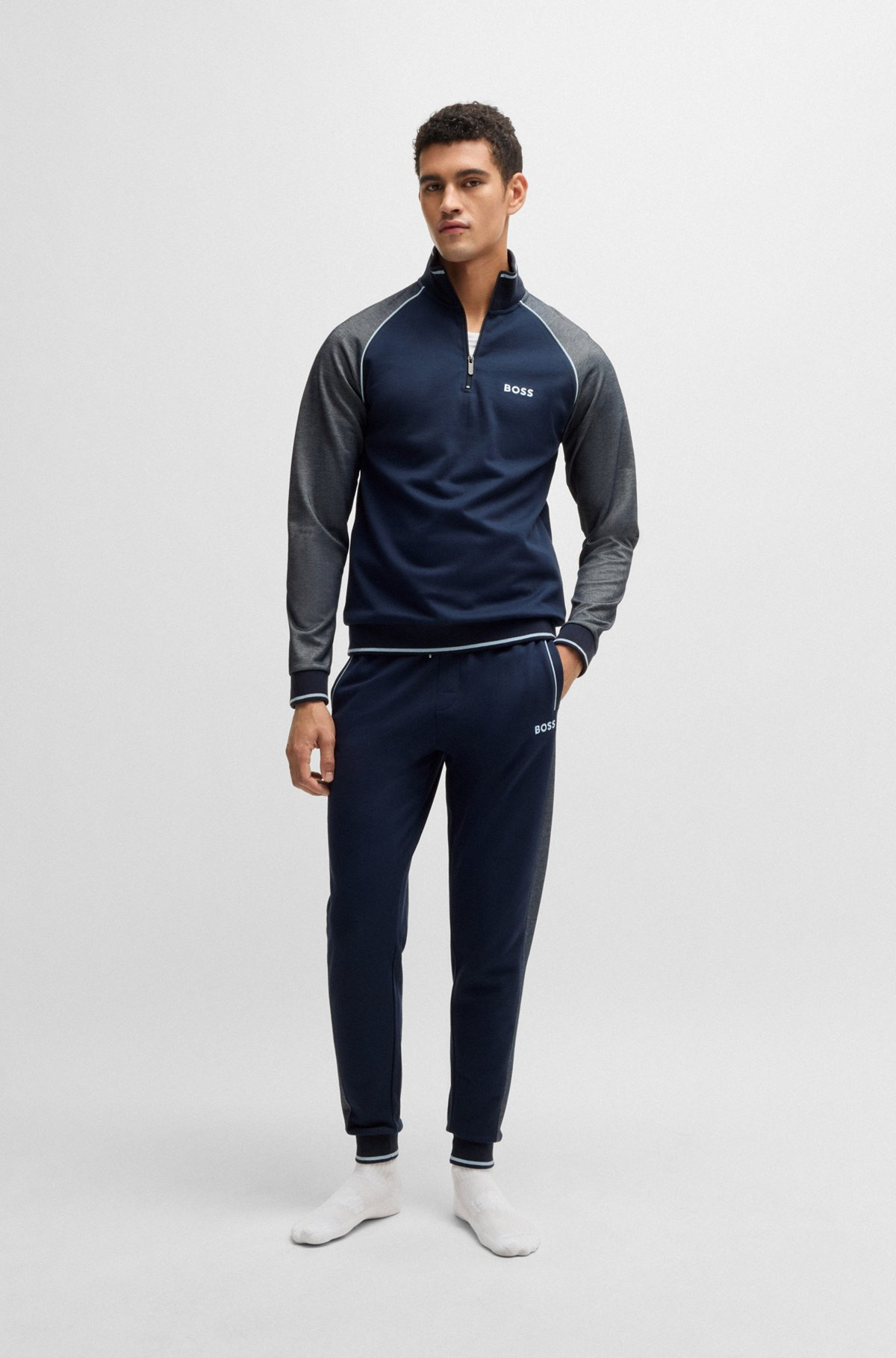 ZIP-NECK SWEATSHIRT WITH CONTRAST PIPING - 4