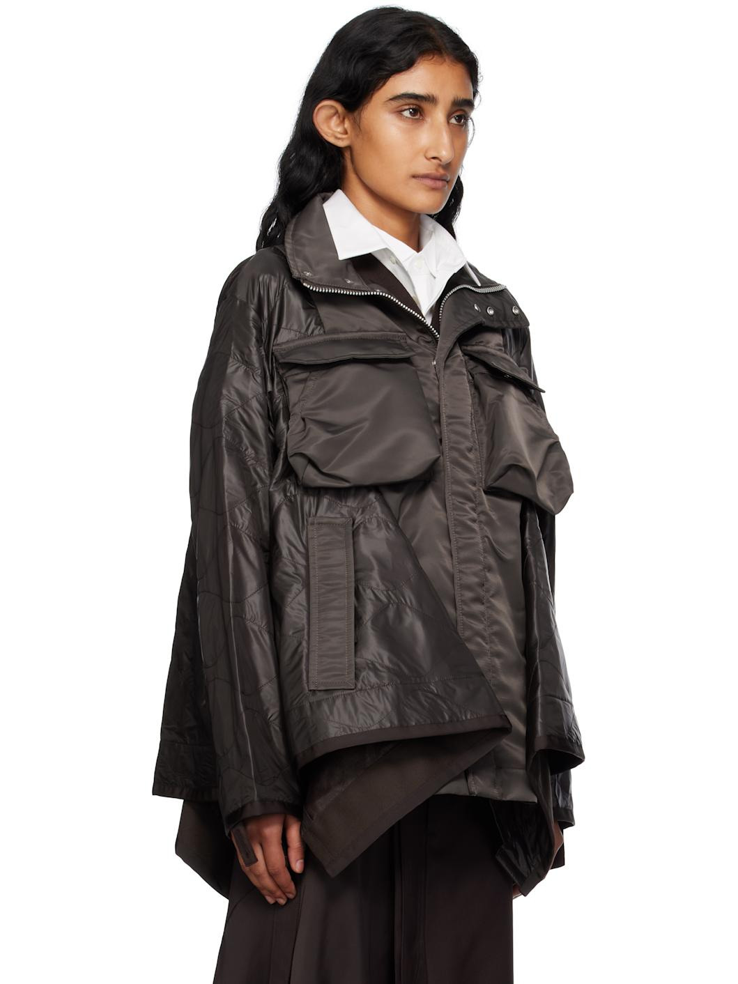 Brown Nylon Twill Mix Coat - 2