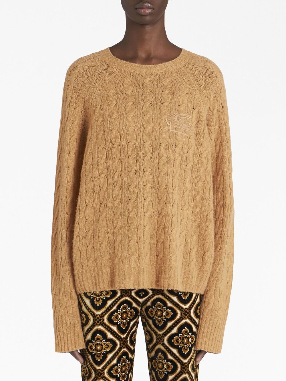 logo-embroidered cable-knit jumper - 2