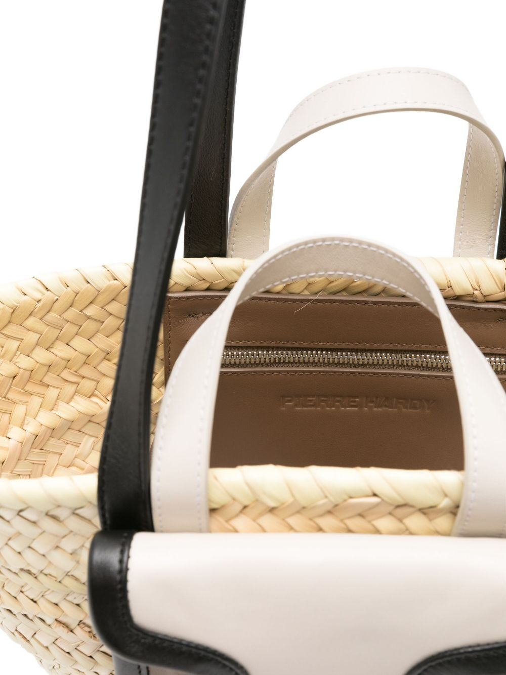 medium raffia leather-pocket tote bag - 5
