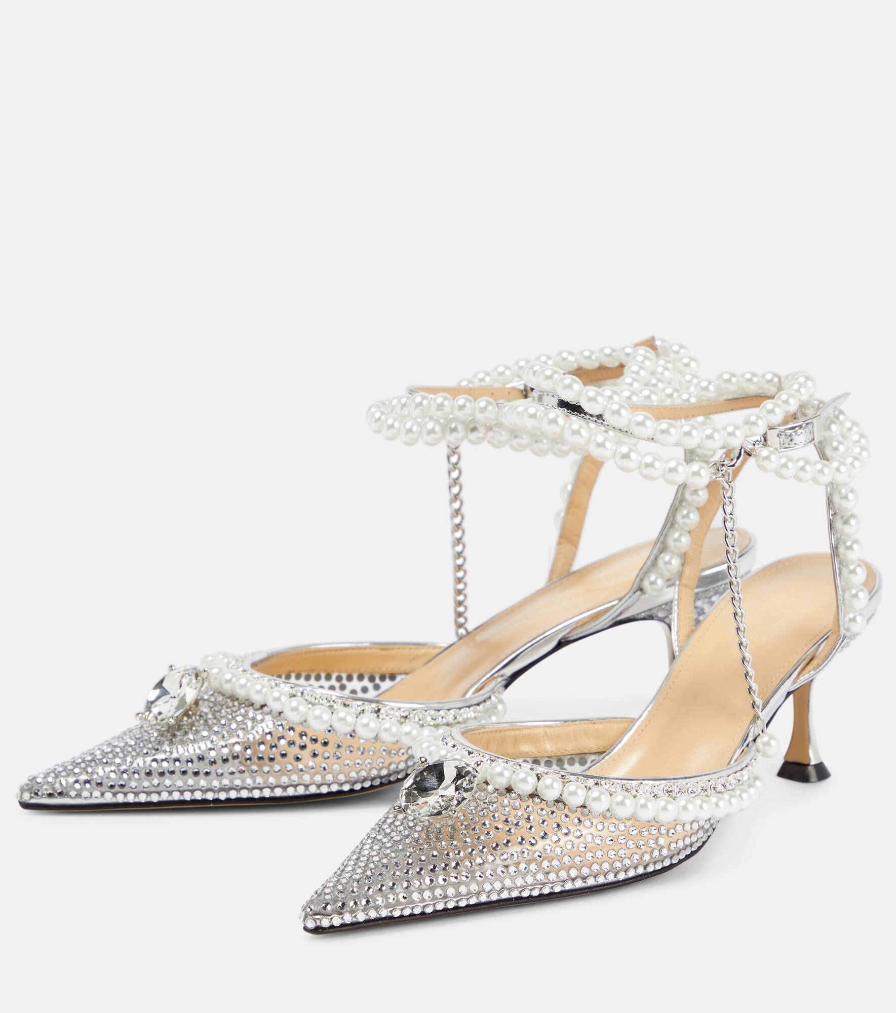 Faux-pearl embellished PVC pumps - 5