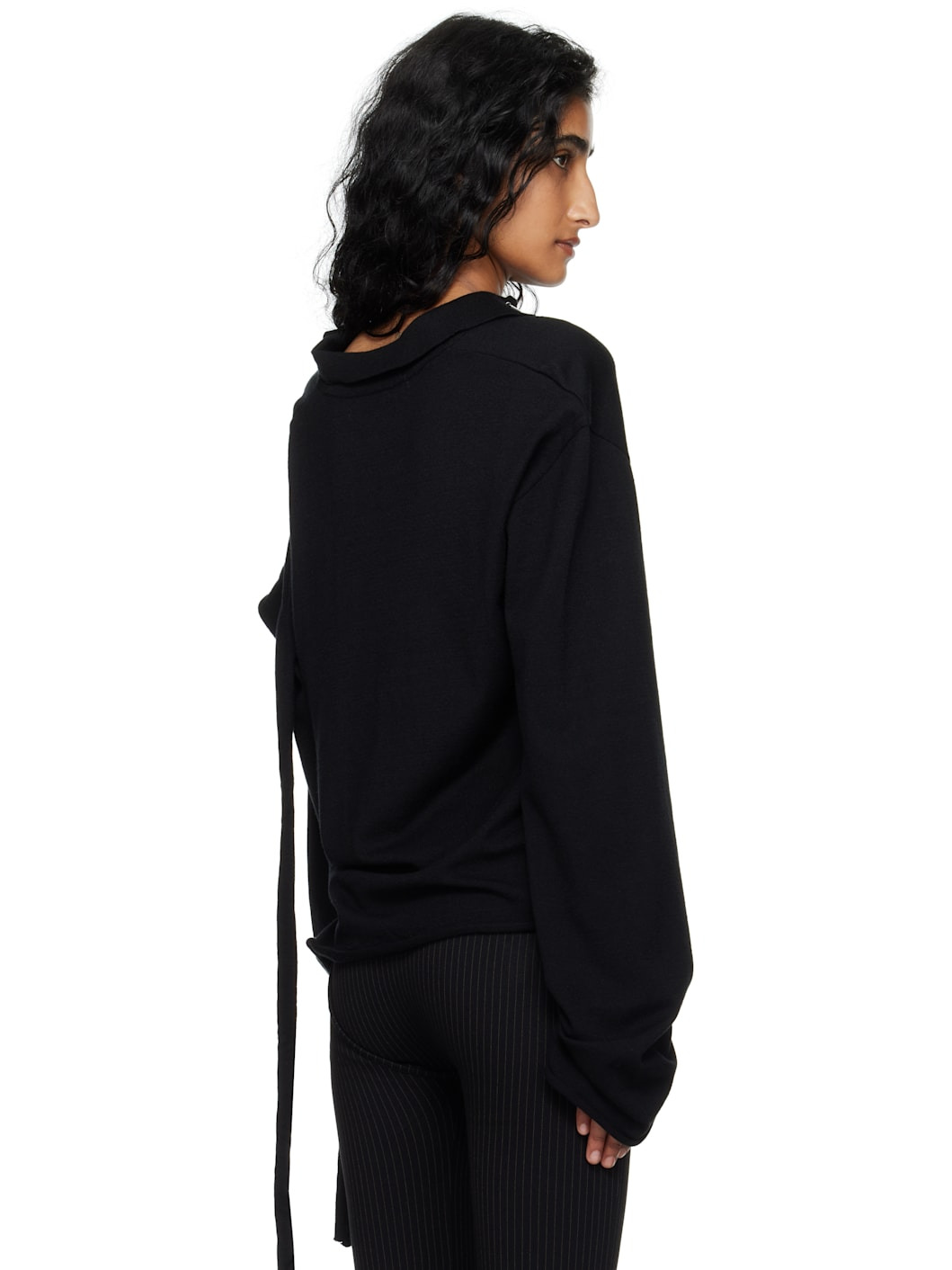 Black Deconstructed Knit Longsleeve Polo - 3
