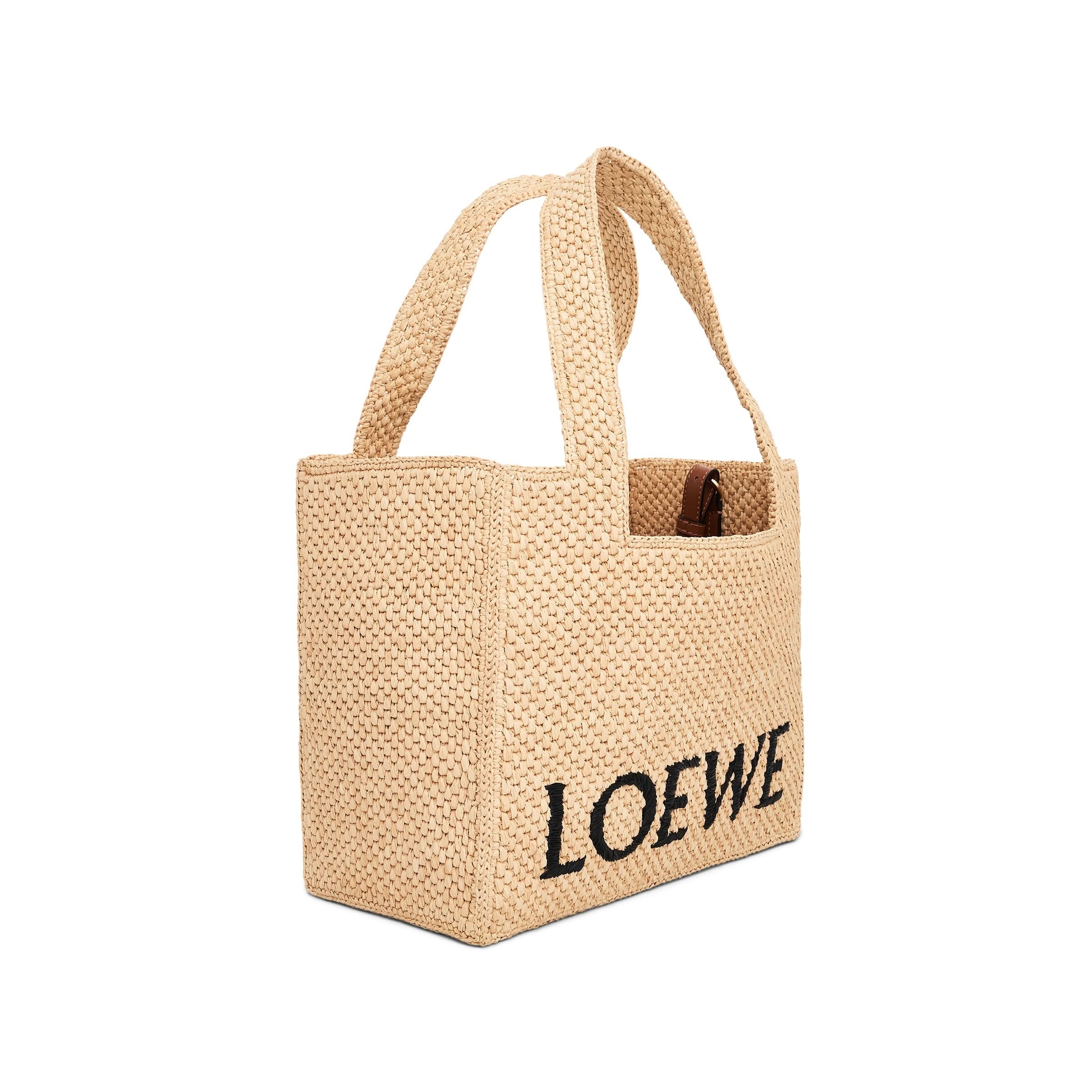 Medium Logo Font Tote Bag in Raffia and Calfskin in Natural - 2