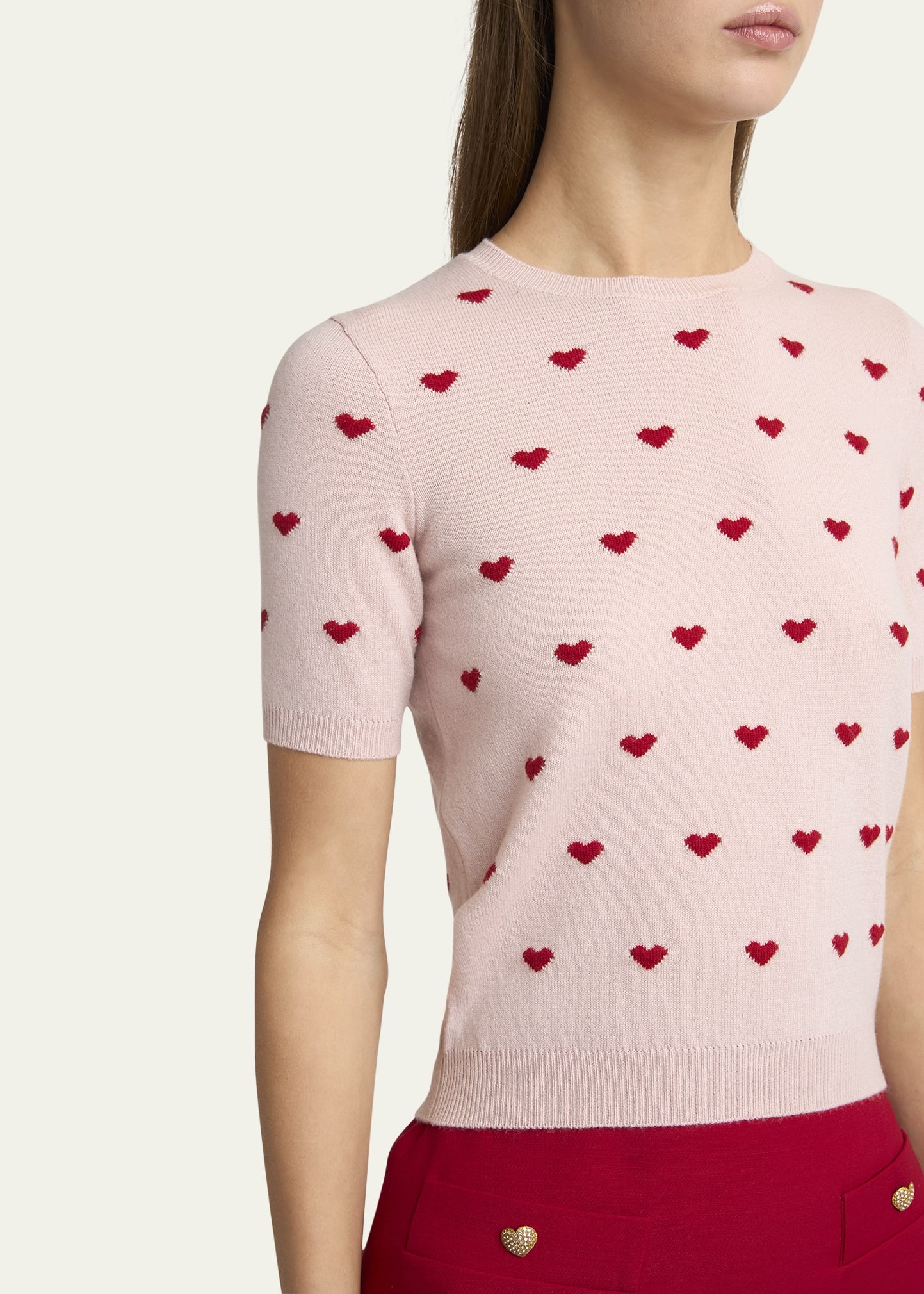 Crewneck Heart Jacquard Sweater - 5