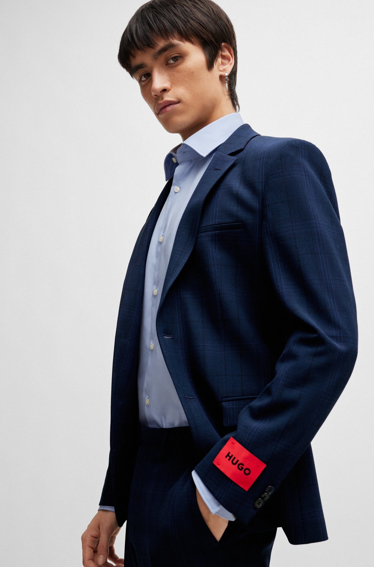 EXTRA-SLIM-FIT JACKET IN CHECKED PERFORMANCE-STRETCH FABRIC - 6