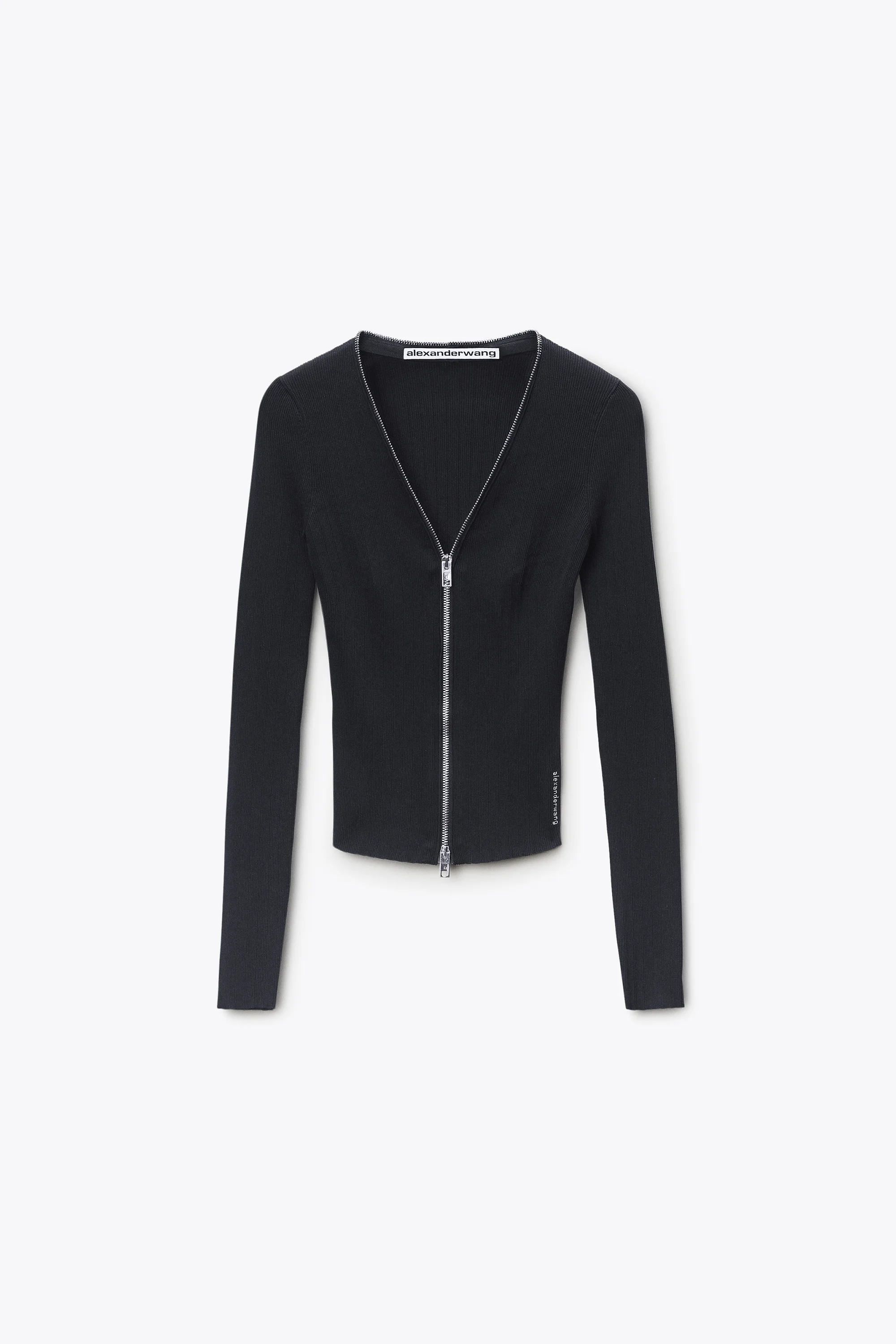 V-NECK LONG SLEEVE POINTELLE ZIP CARDIGAN - 1