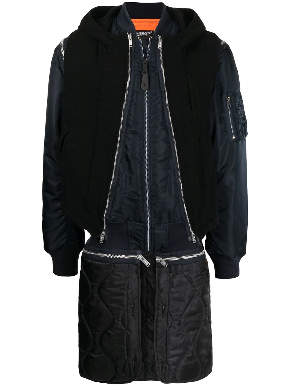 zip-up padded layered coat - 2